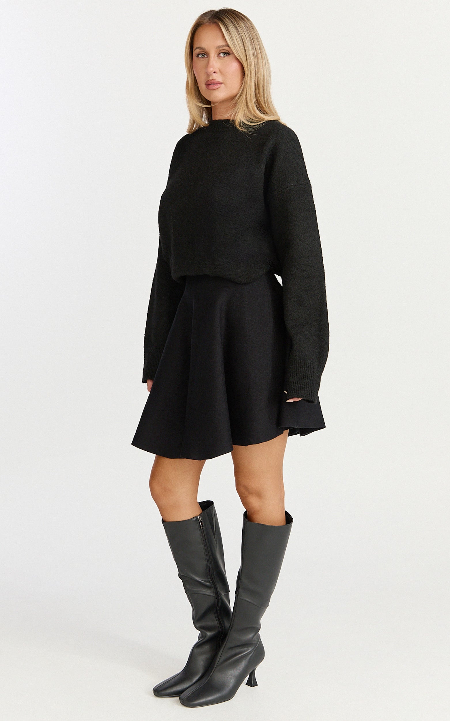 Farrah Mini Skirt - High Waisted A Line Skirt in Black - View 5