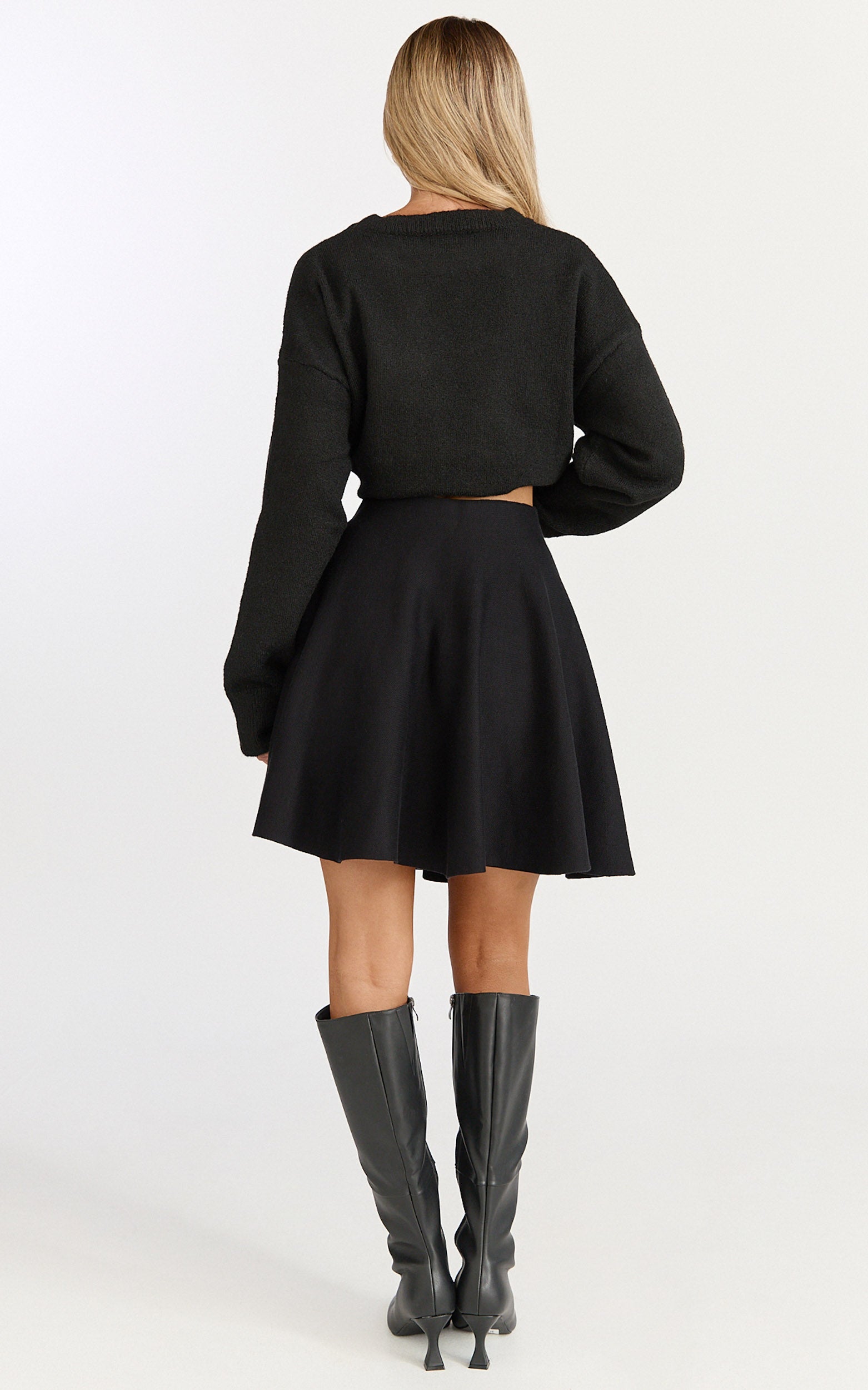 Farrah Mini Skirt - High Waisted A Line Skirt in Black - View 6