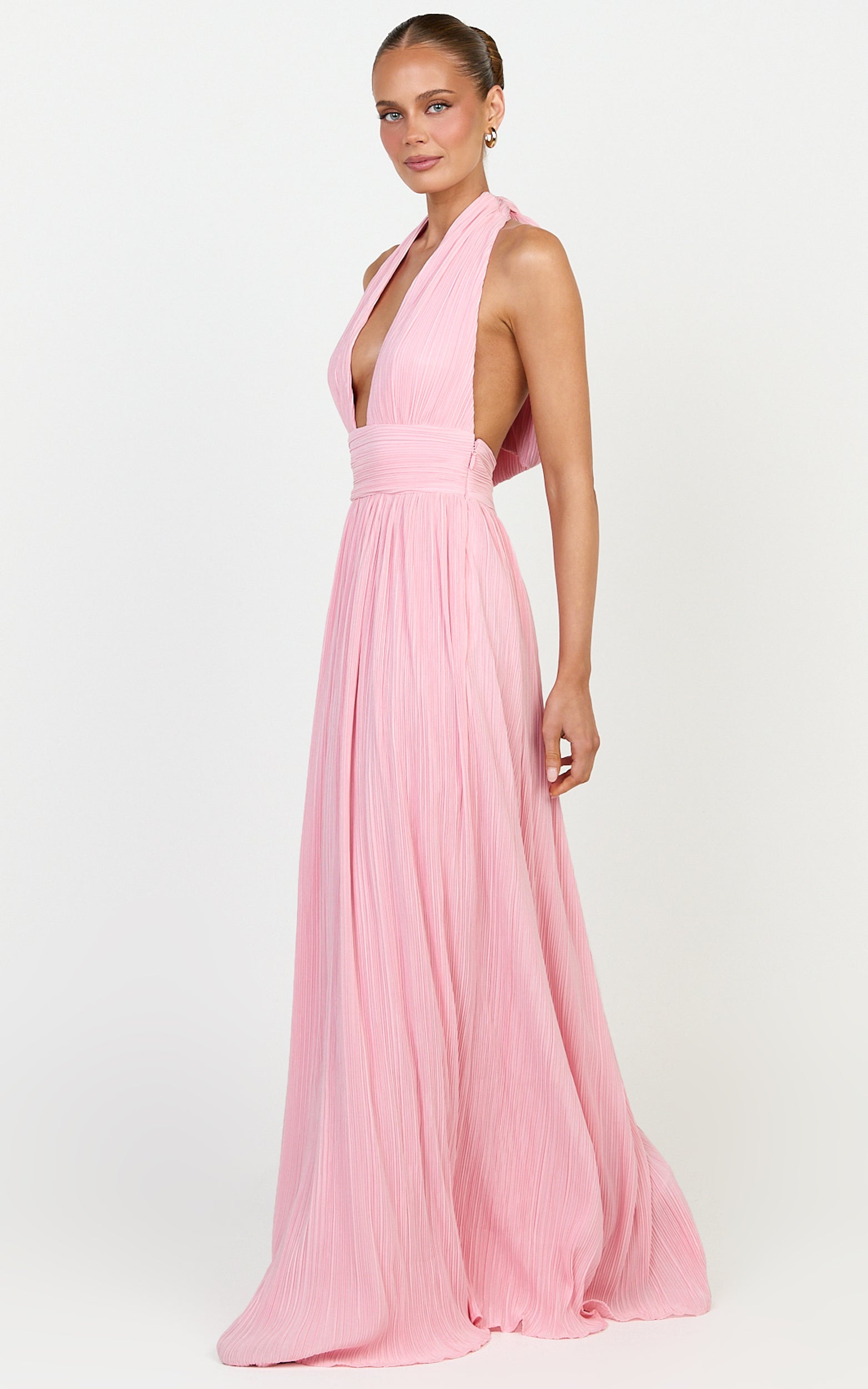 Aurelia Maxi Dress - Plisse Halter Neck Dress in Pink - View 5