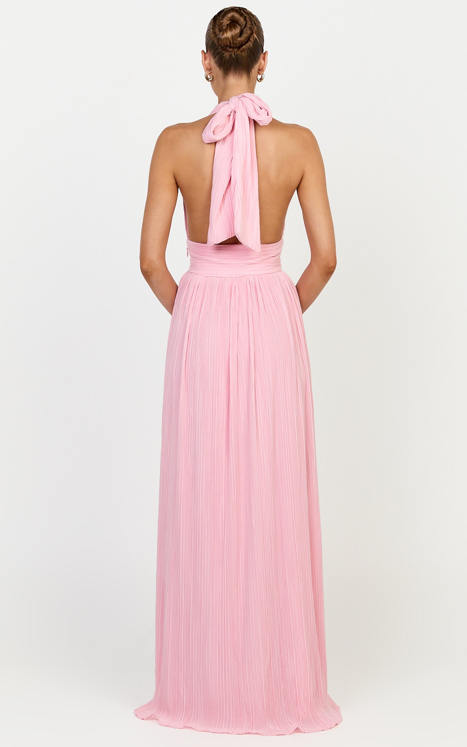 Aurelia Maxi Dress - Plisse Halter Neck Dress in Pink - View 2