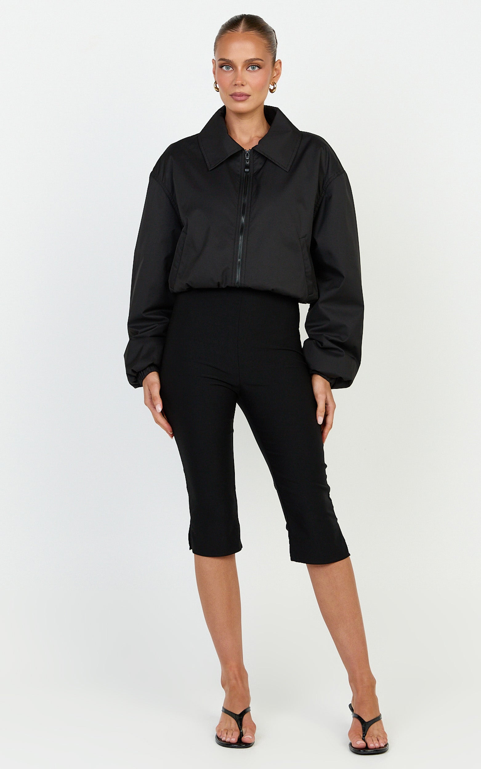 Peterson Jacket - Cropped Bomber Jacket in Black - View 1