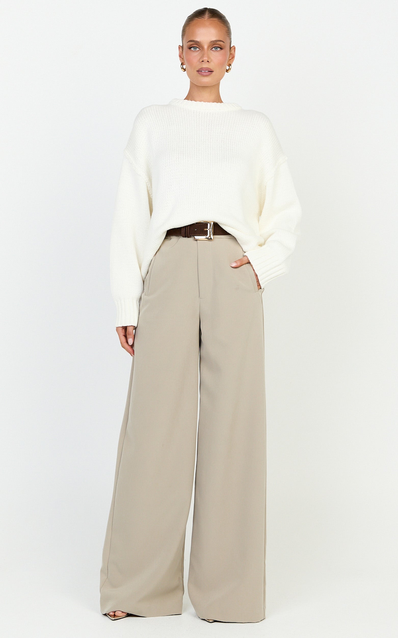 Kira Jumper - Crew Neck Oversized Knit Jumper in White - View 3