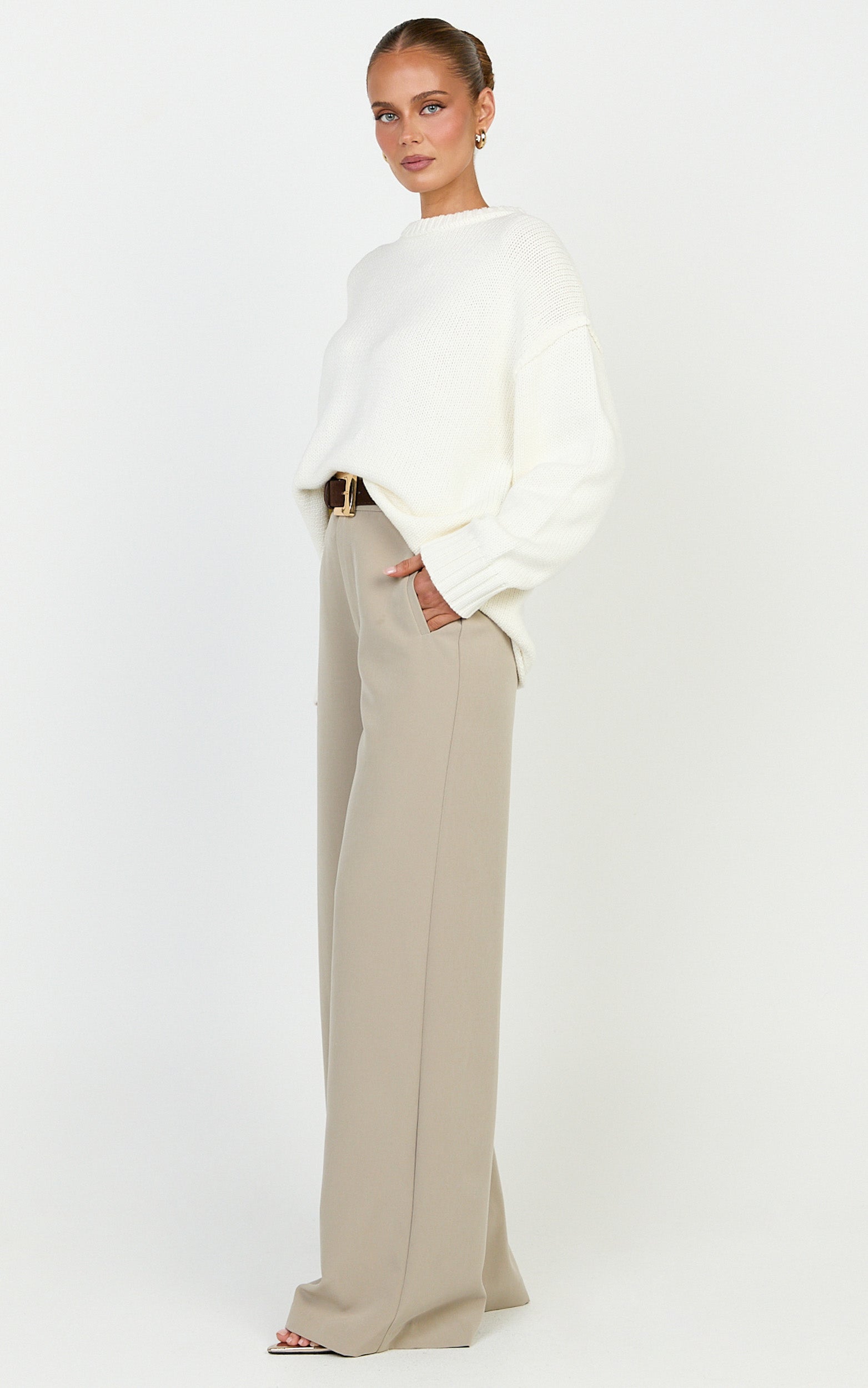 Kira Jumper - Crew Neck Oversized Knit Jumper in White - View 4
