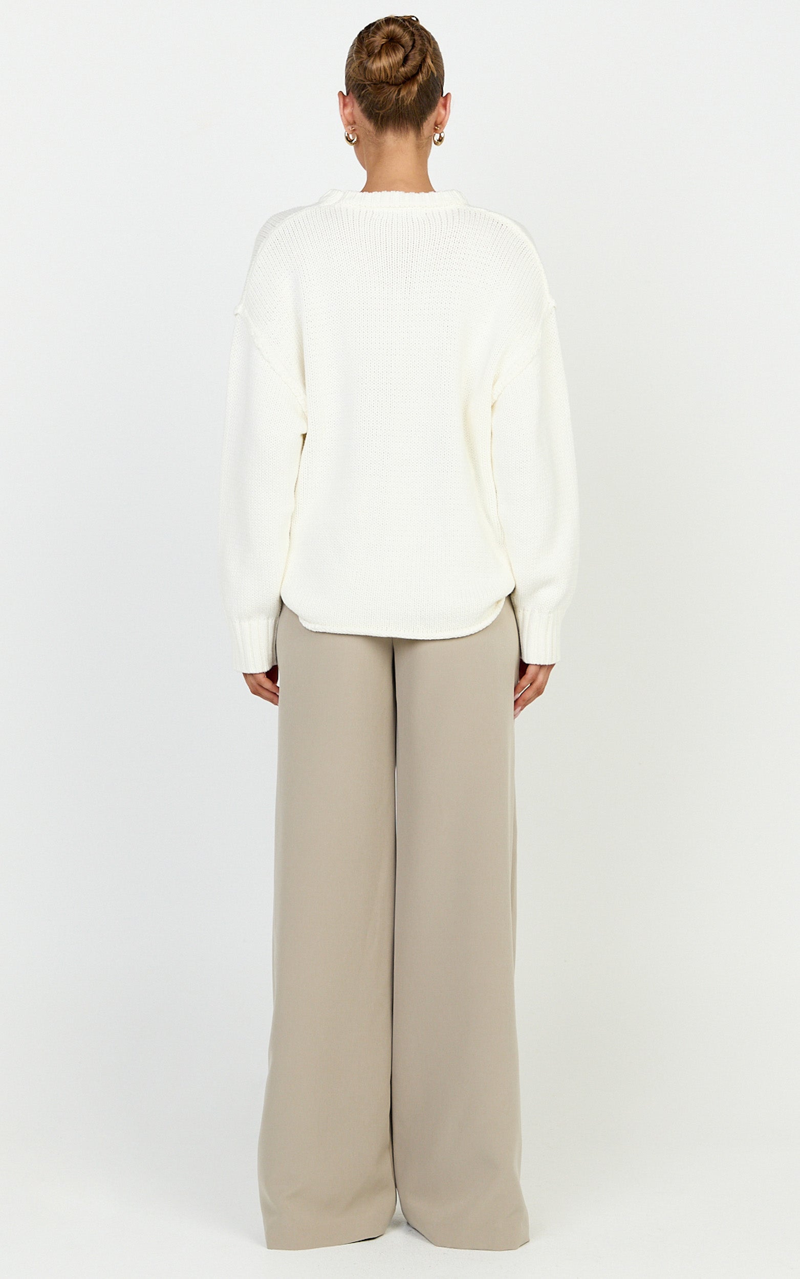Kira Jumper - Crew Neck Oversized Knit Jumper in White - View 5
