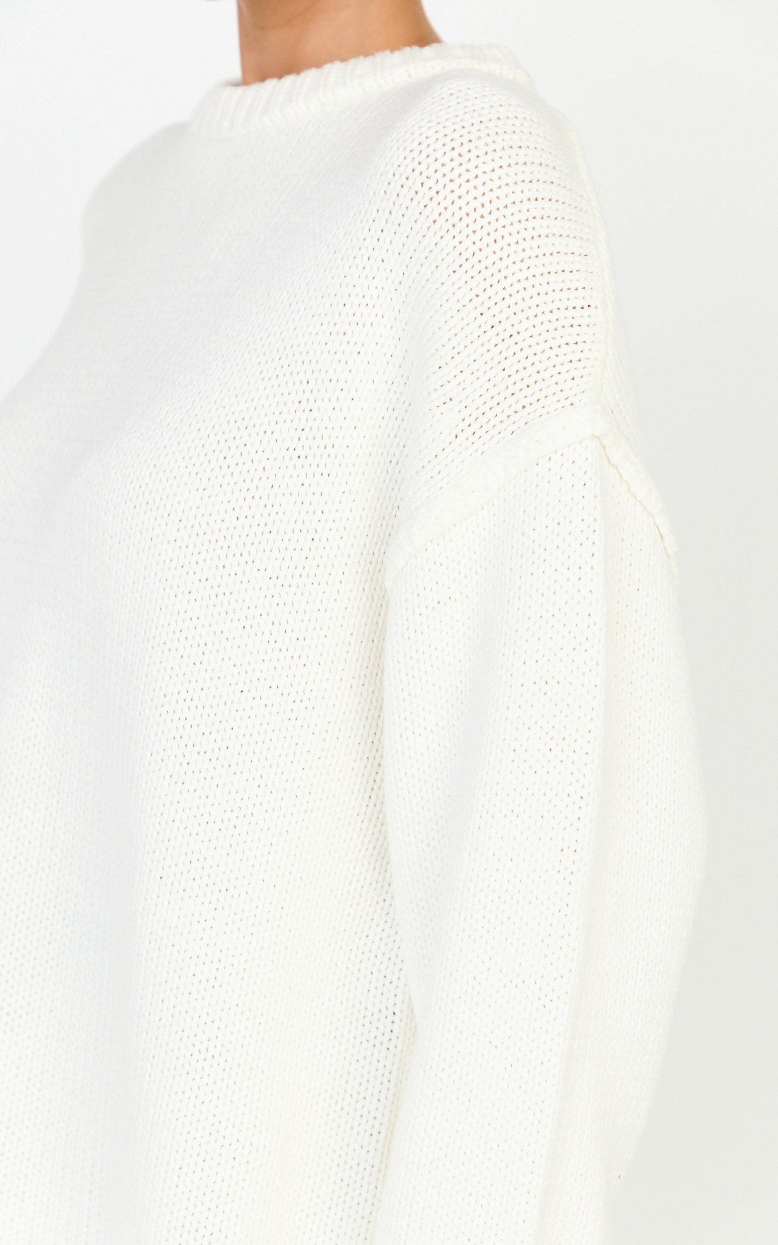 Kira Jumper - Crew Neck Oversized Knit Jumper in White - View 6