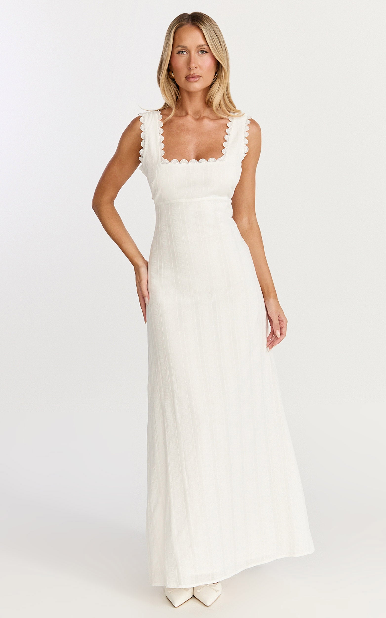 Roxanne Midi Dress - Square Neck Fit And Flare Dress in White - View 4