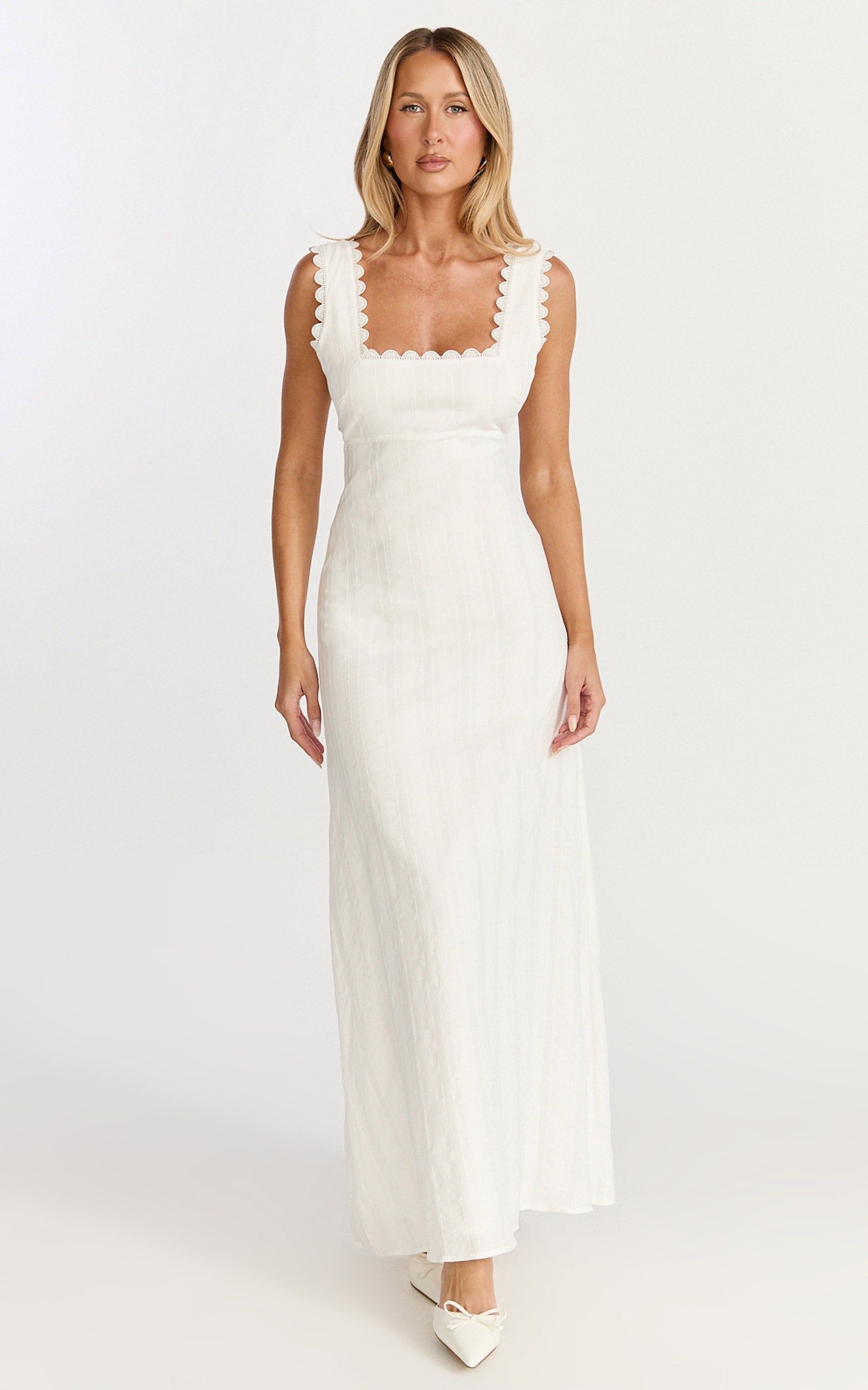 Roxanne Midi Dress - Square Neck Fit And Flare Dress in White - View 3