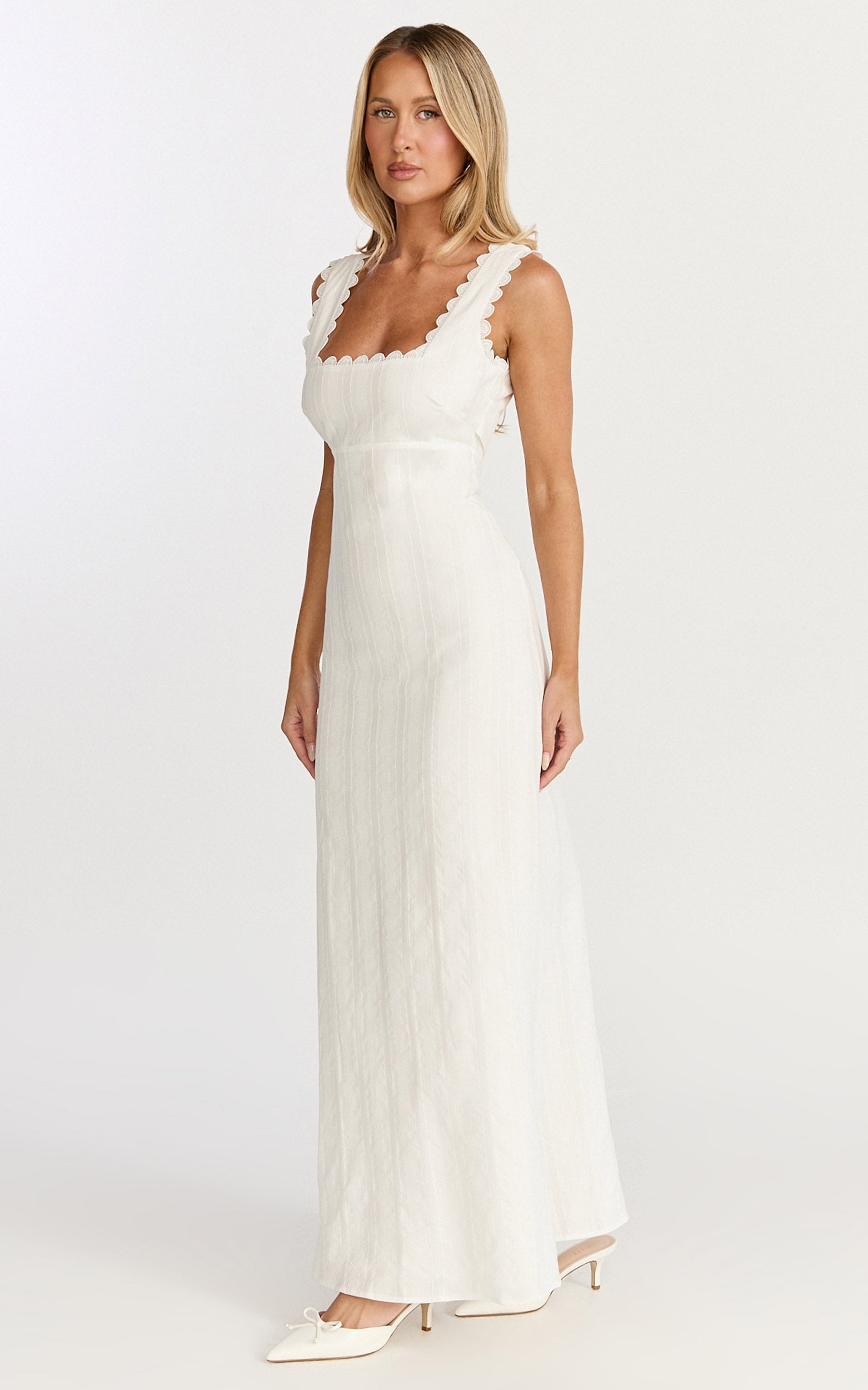 Roxanne Midi Dress - Square Neck Fit And Flare Dress in White - View 2