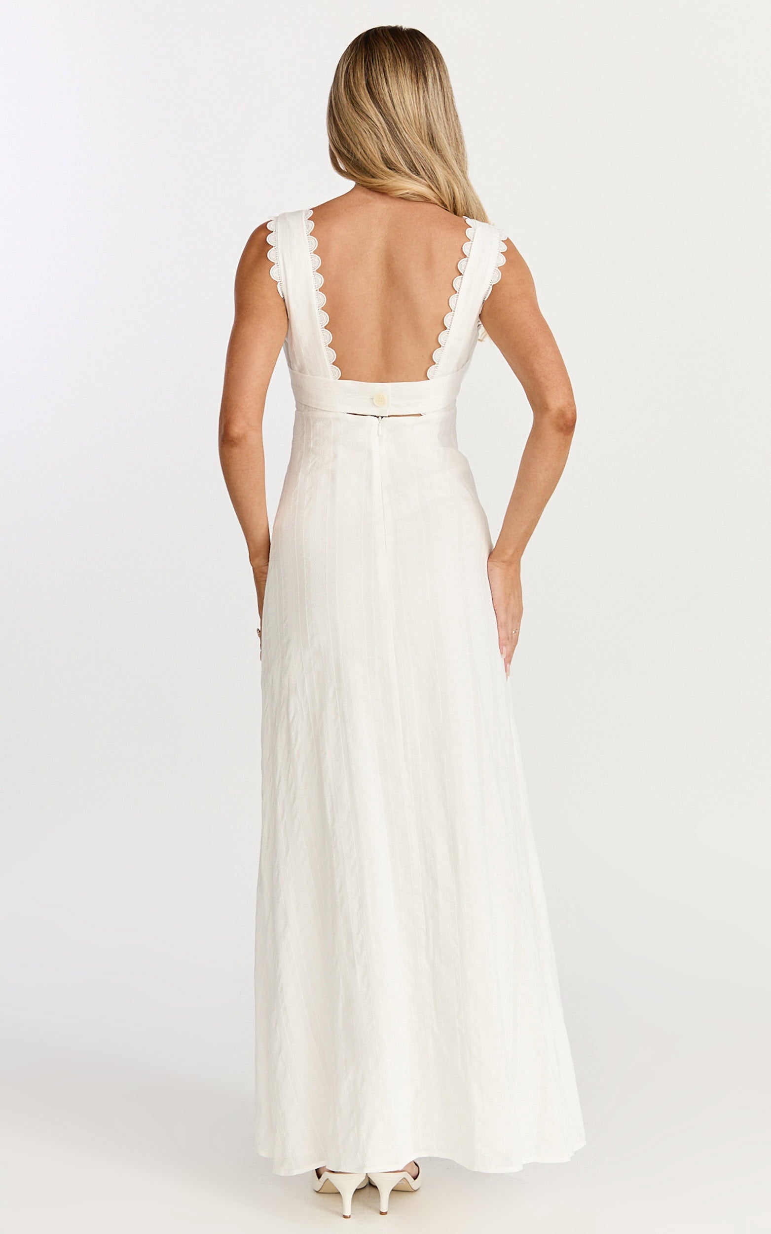 Roxanne Midi Dress - Square Neck Fit And Flare Dress in White - View 5