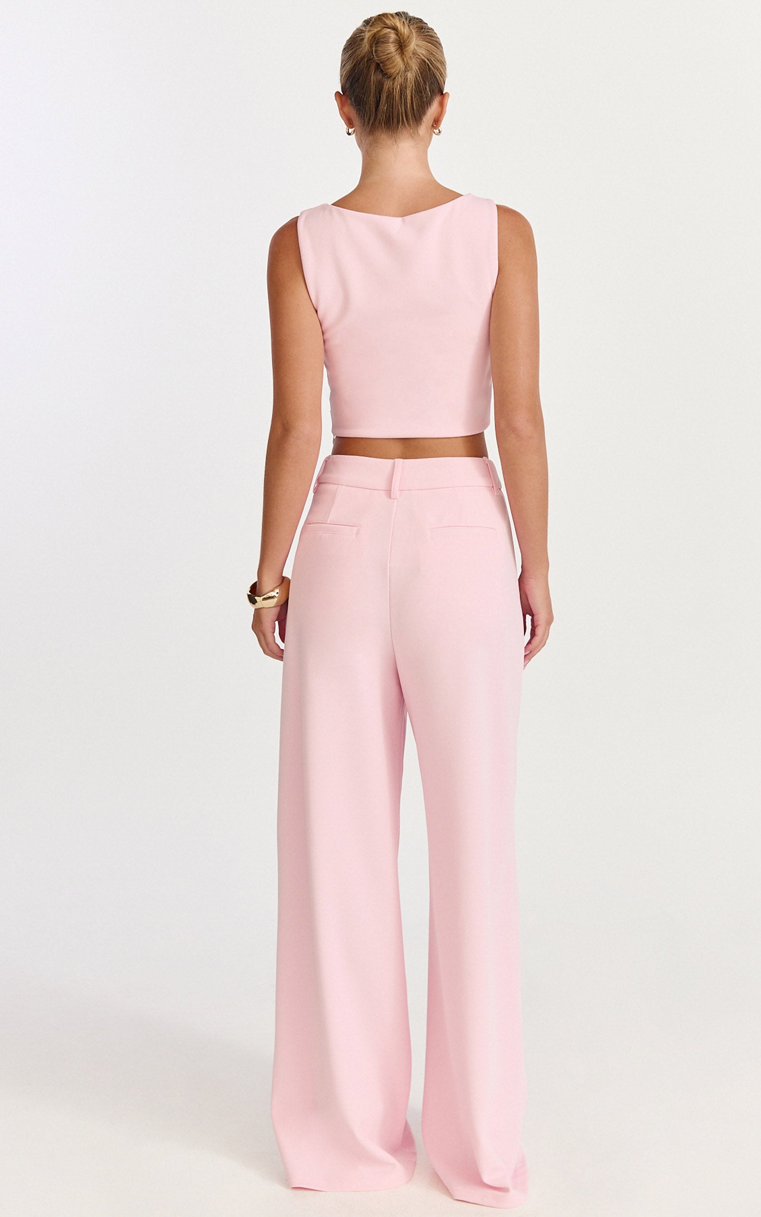 Helen Two Piece Set - Crepe Twisted Top And Wide Leg Pants in Pink - View 5