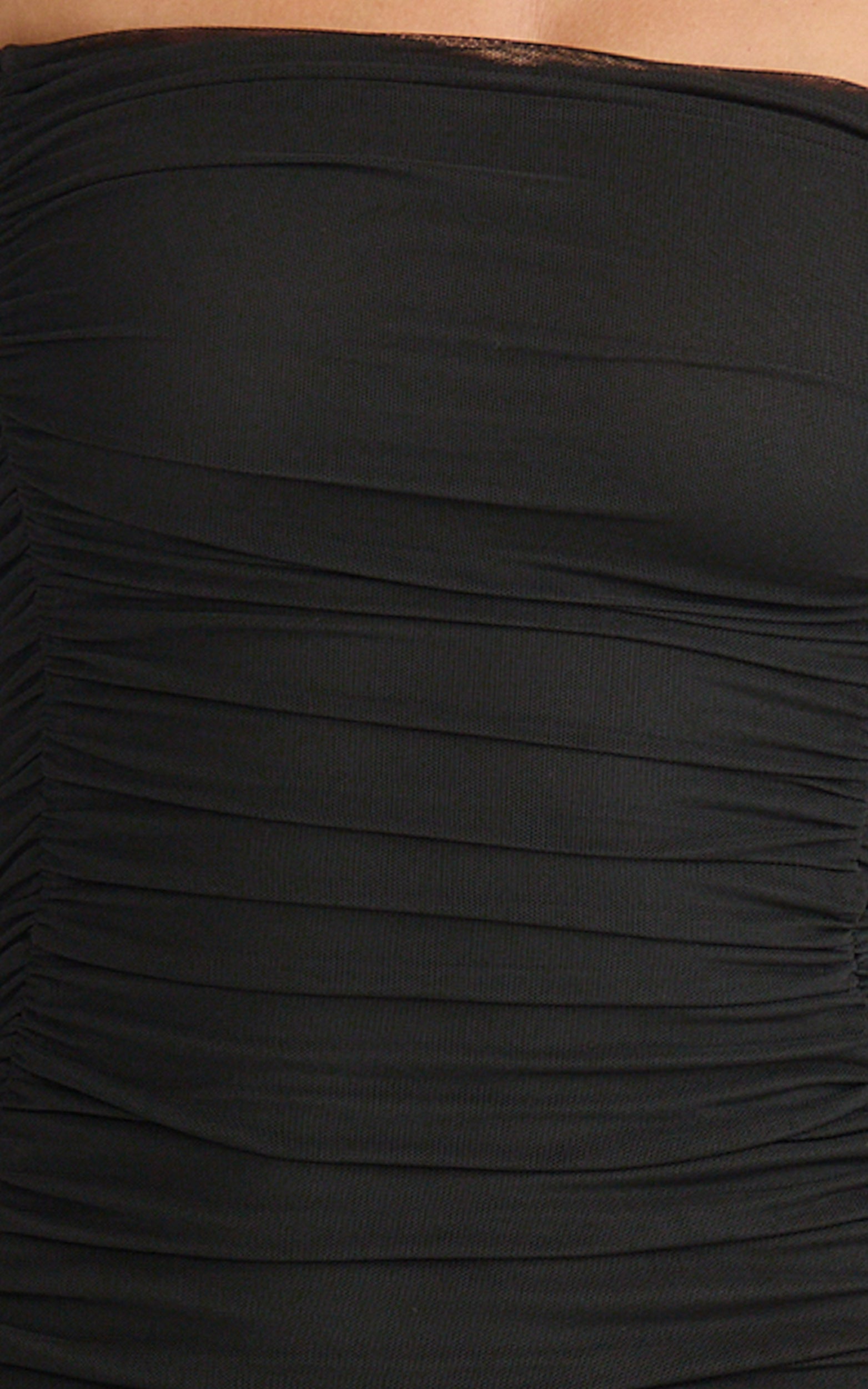 Lara Maxi Dress - Strapless Ruched Mesh High Leg Split Dress in Black - View 6