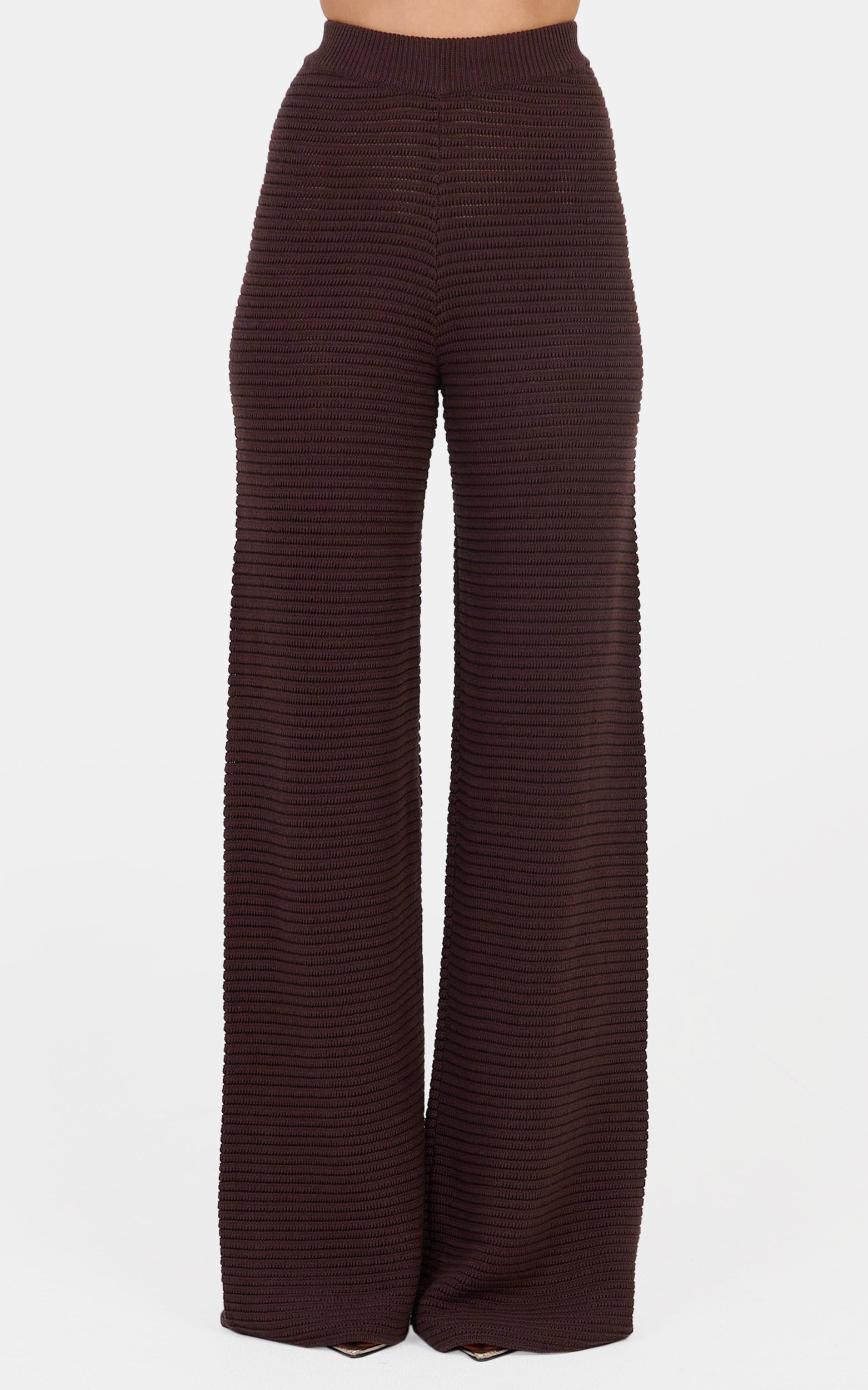 Leonora Two Piece Top and Pants Set - Cotton Knit Button Through Shirt and Drawstring Pants Set in Chocolate - View 7