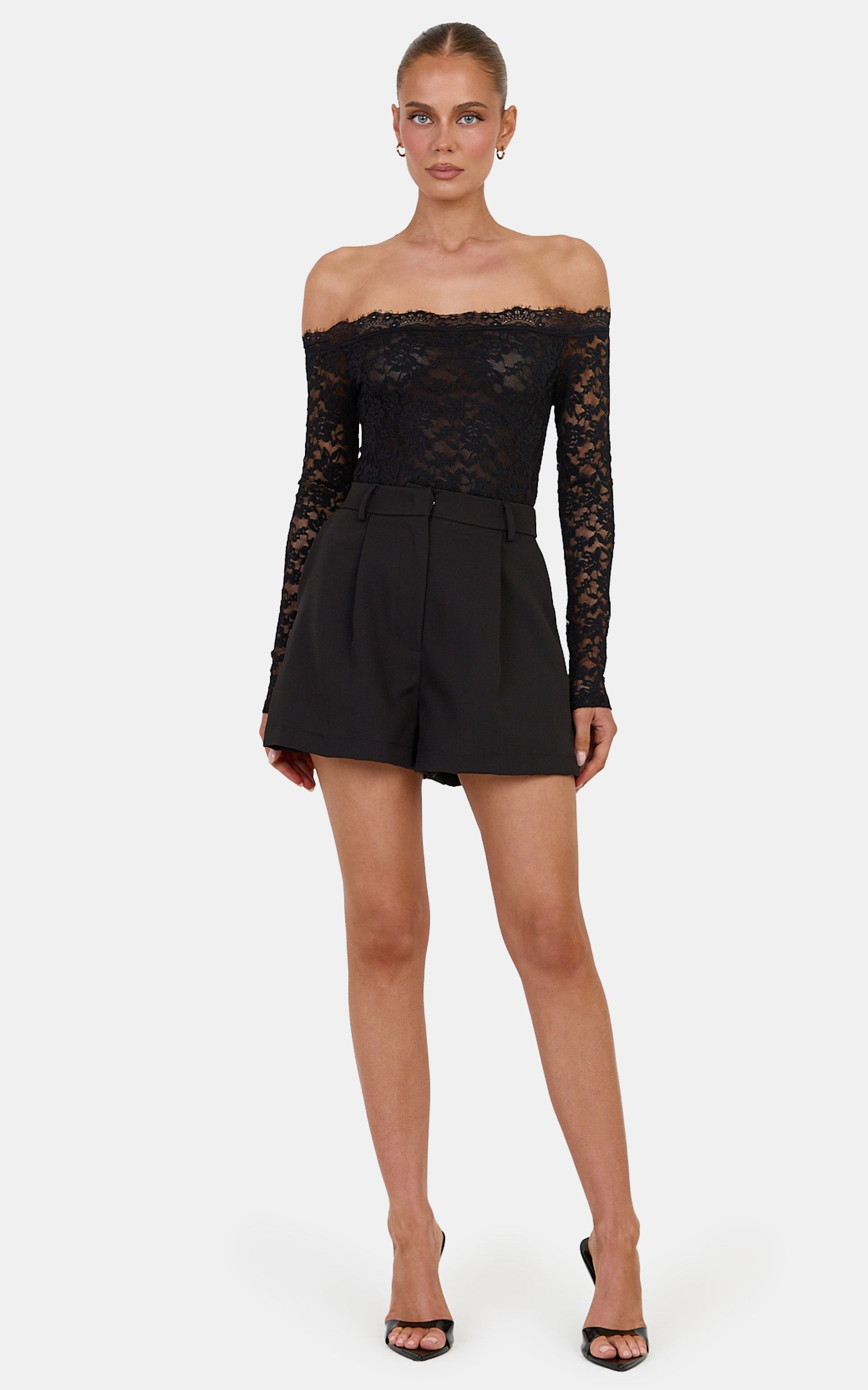 Victoria Shorts - Tailored A Line Shorts in Black - View 1