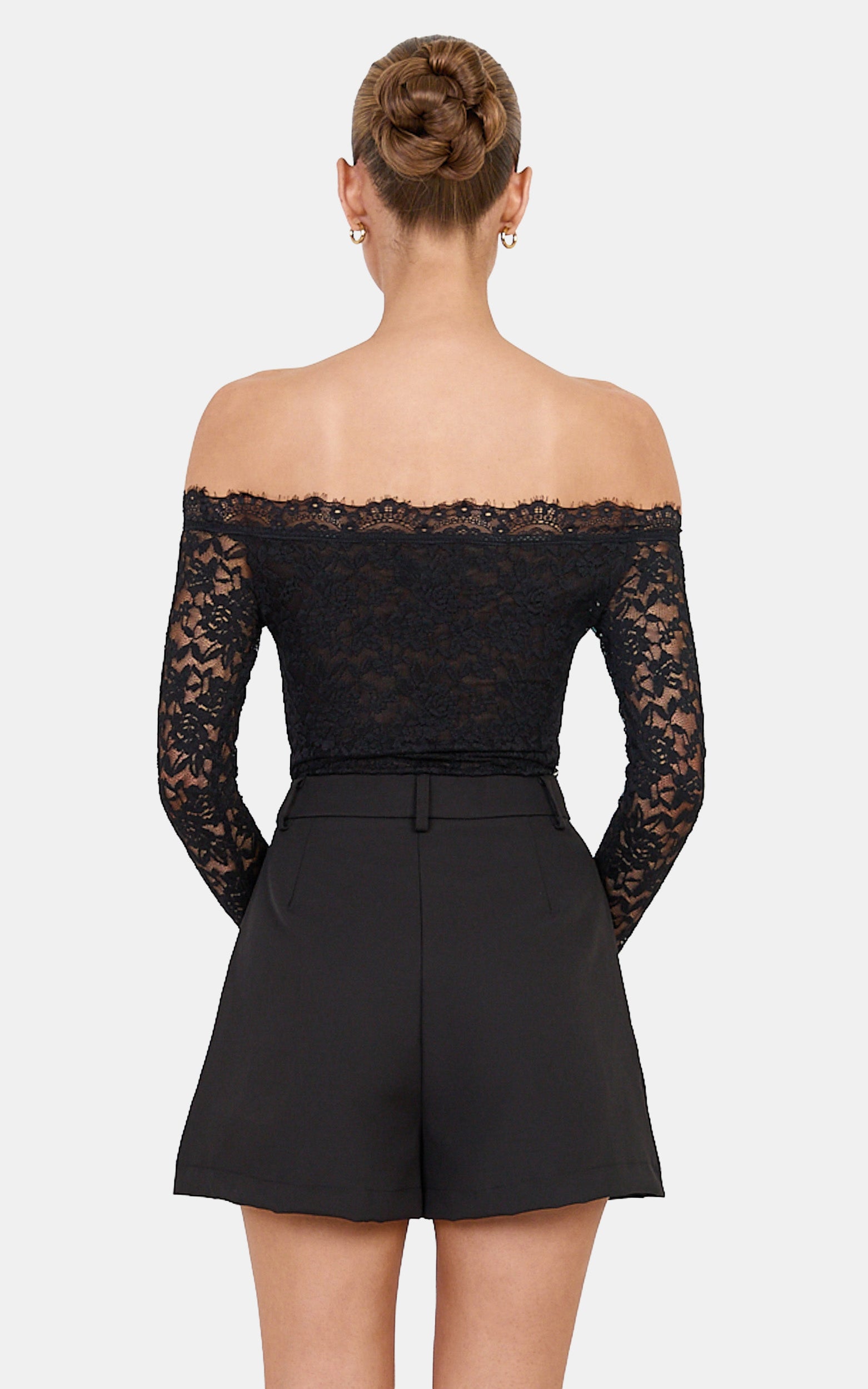Victoria Shorts - Tailored A Line Shorts in Black - View 5
