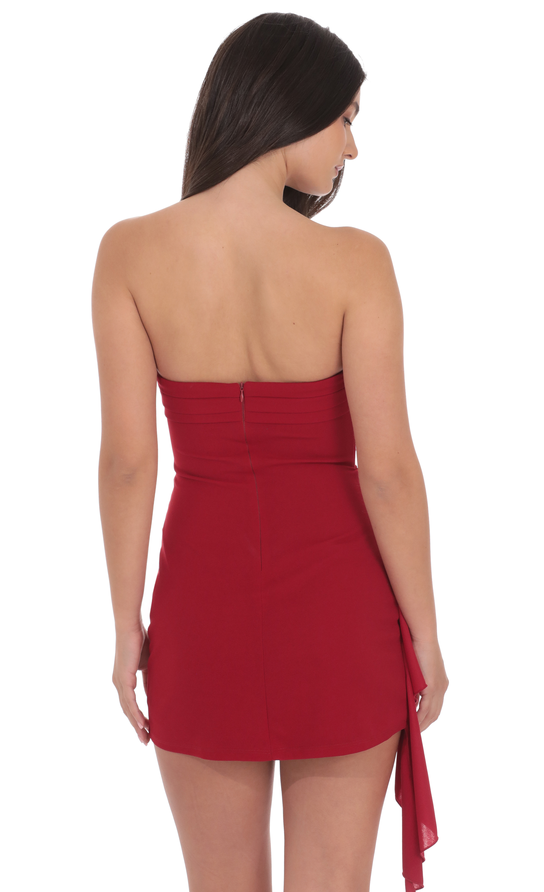 Strapless Ruched Tassel Dress in Red - view 3