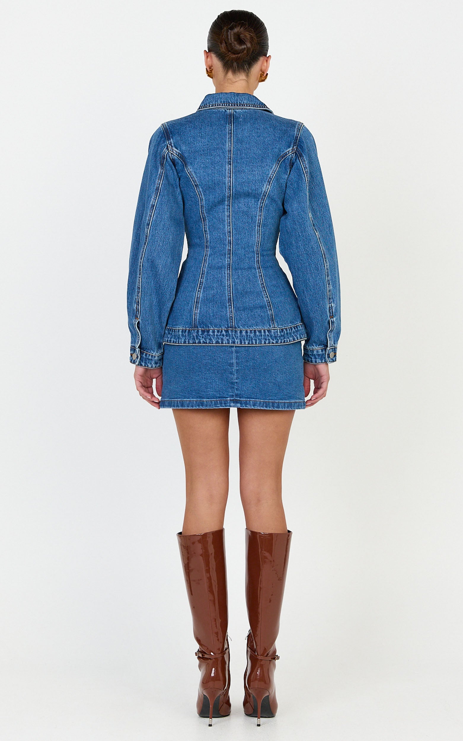 Tianna Jacket - Long Sleeve Contoured Recycled Denim Jacket in Mid Blue Wash - View 5