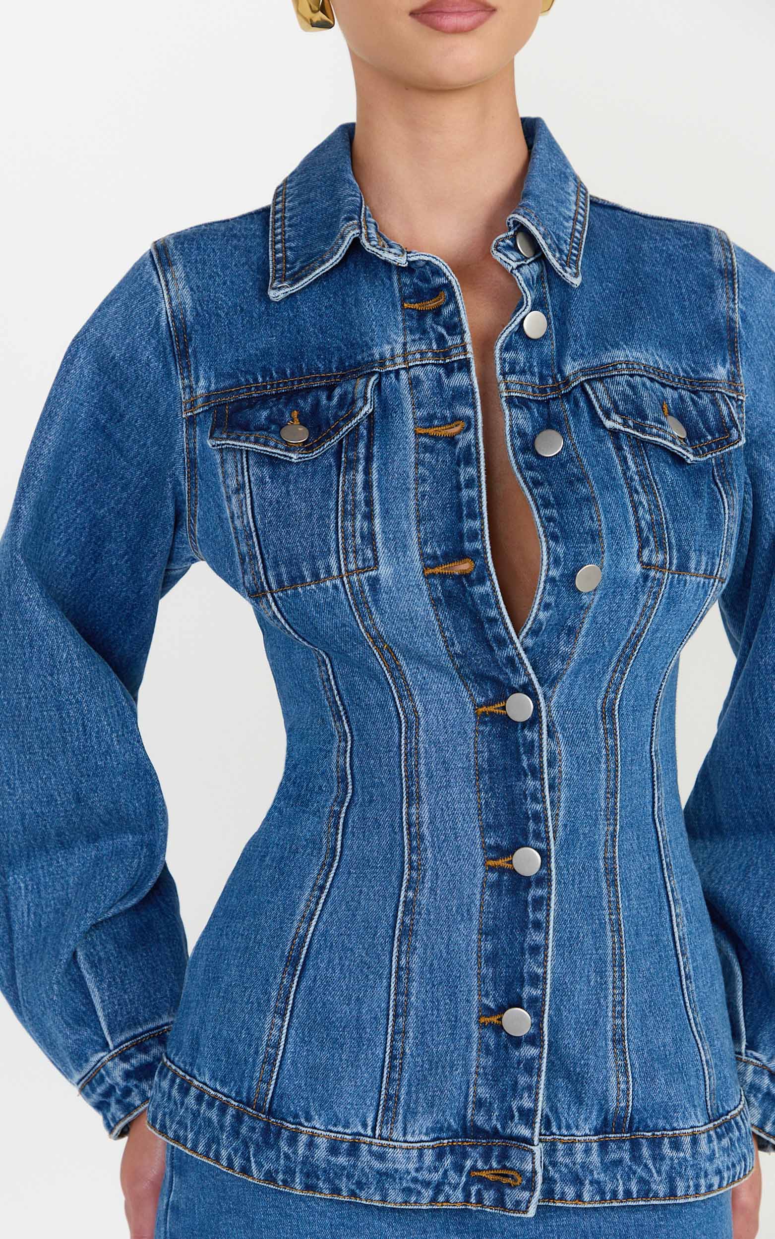 Tianna Jacket - Long Sleeve Contoured Recycled Denim Jacket in Mid Blue Wash - View 6