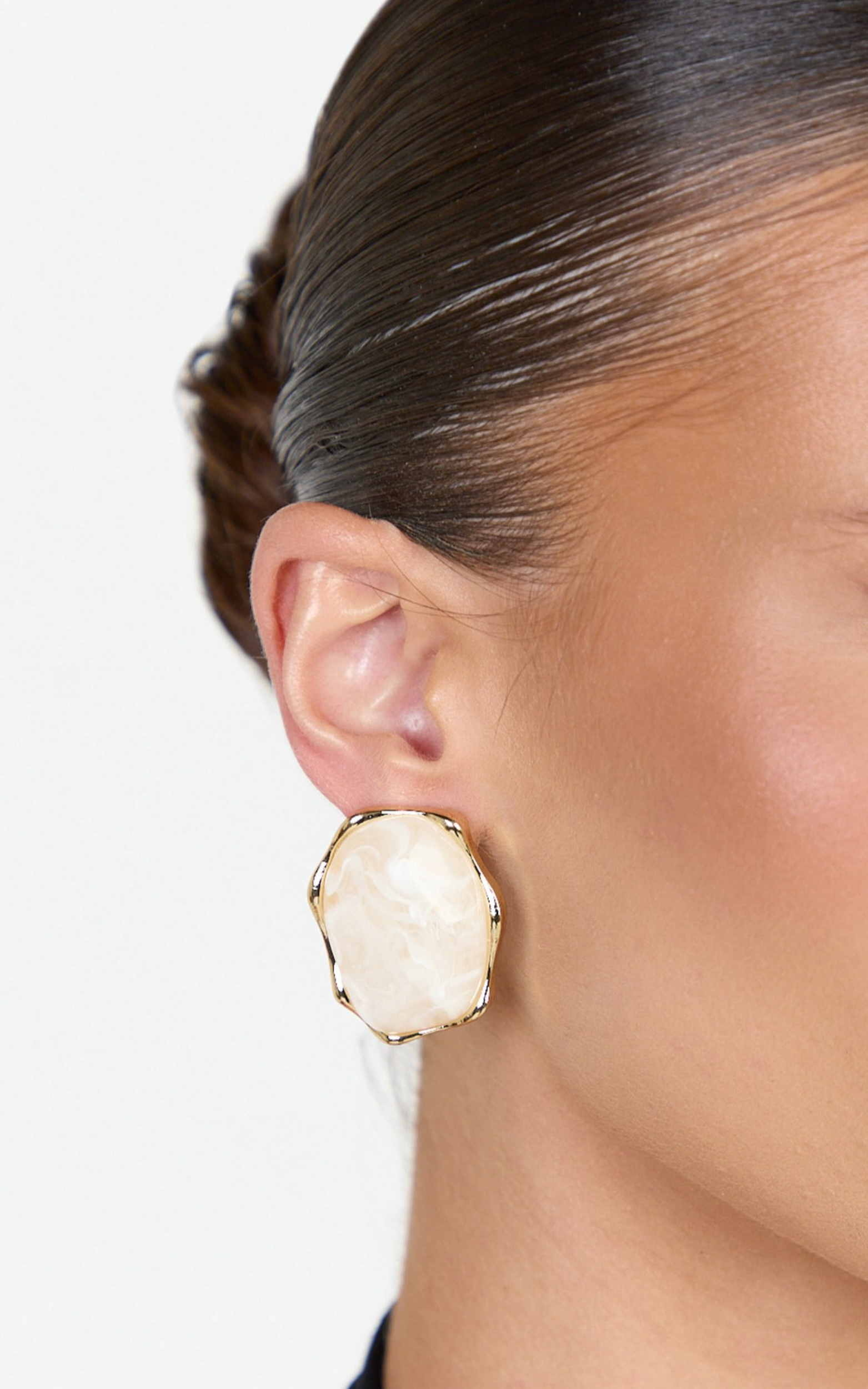 Thea Earrings - Resin Marble Stud Earrings in Gold - View 1
