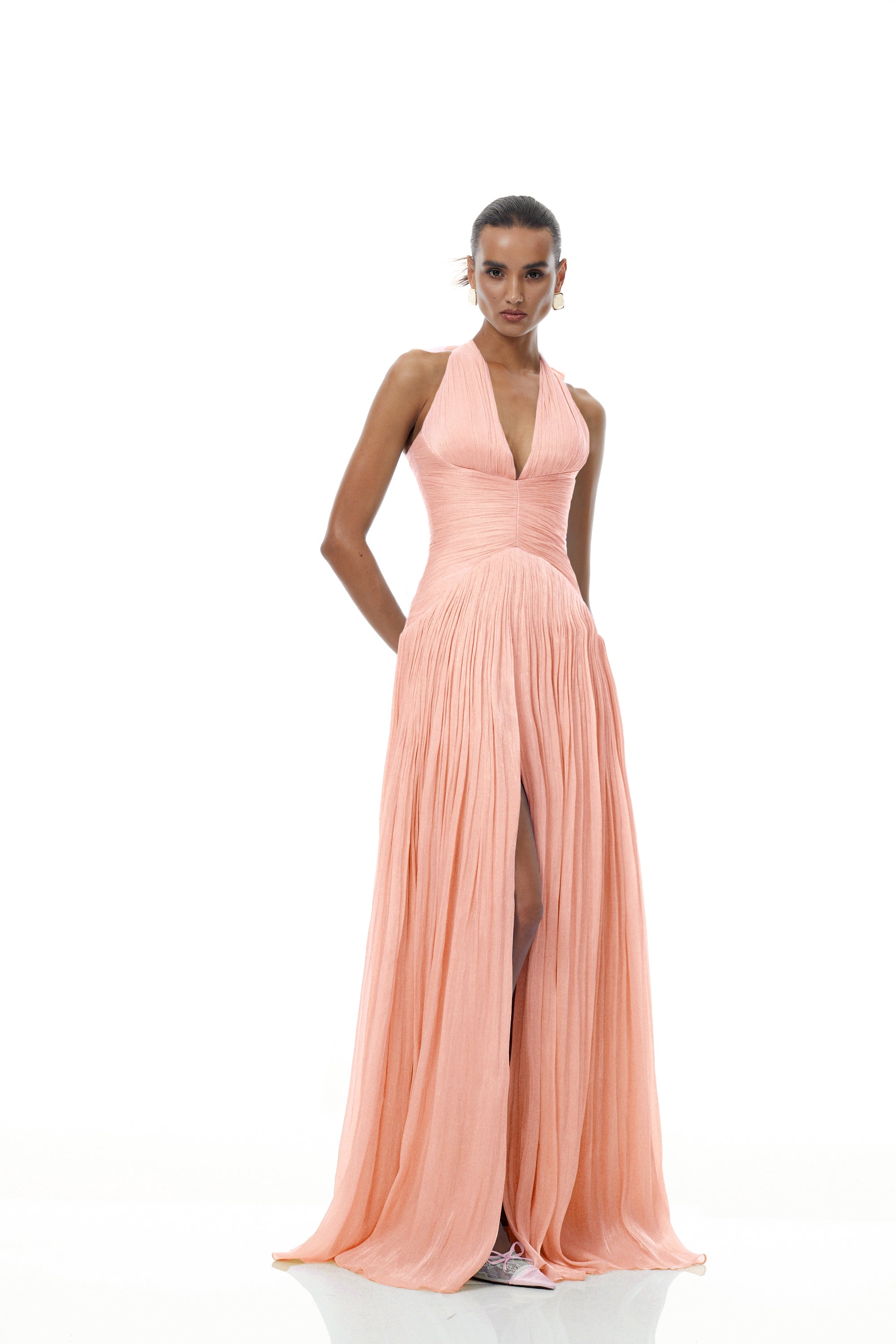 Térébenthine Pink Glossy Gathered Maxi Dress