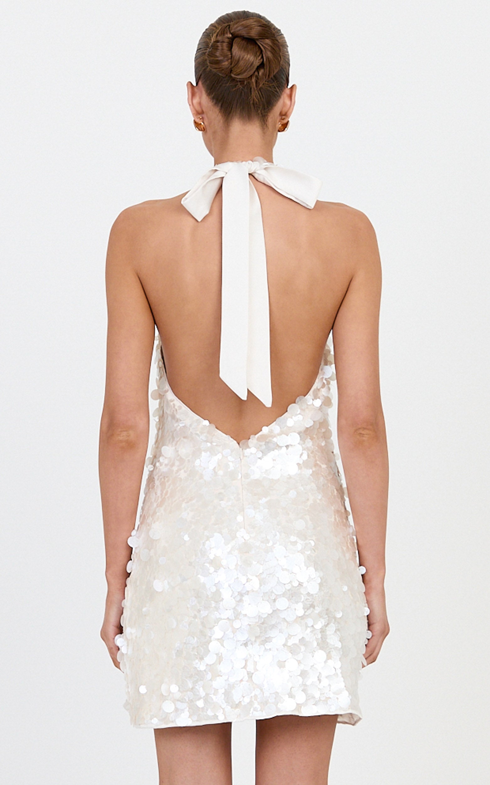 Alexandria Mini Dress - Halter Neck Sequin Backless Dress in Pearl - View 8