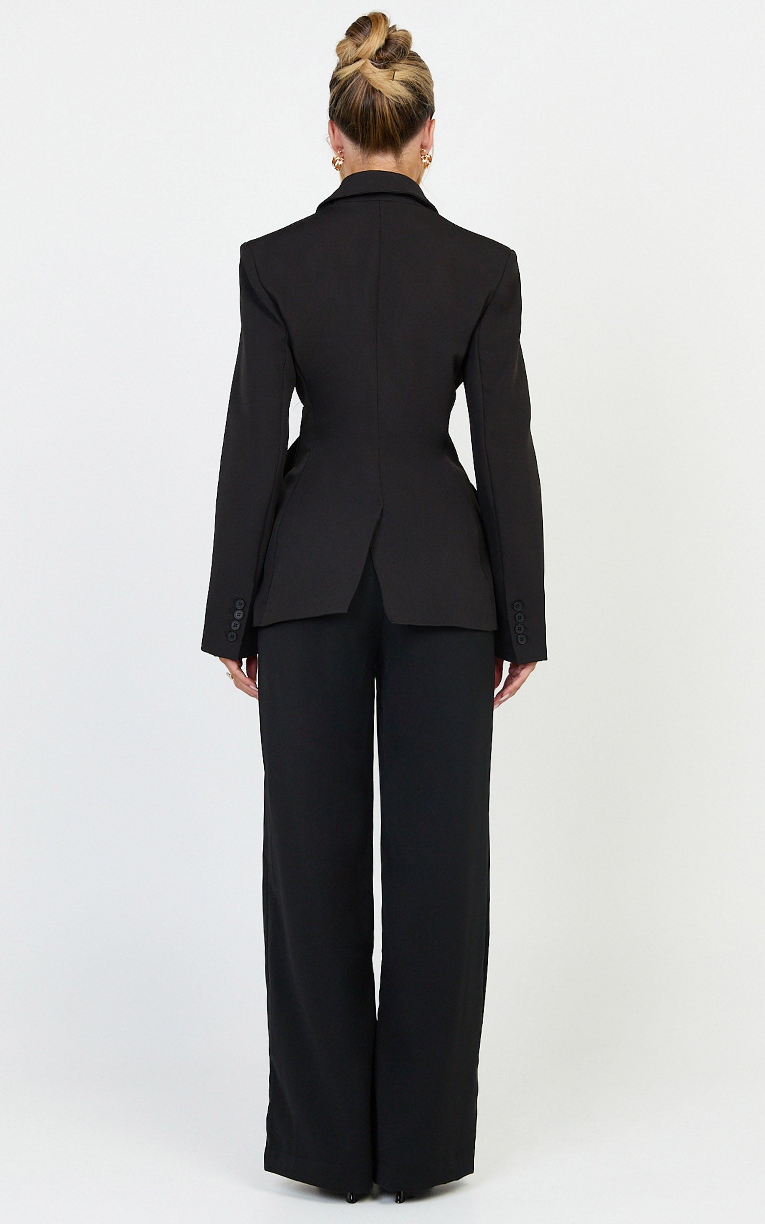 Floriane Blazer - Wrap Front Gold Buckle Detail Blazer in Black - View 5