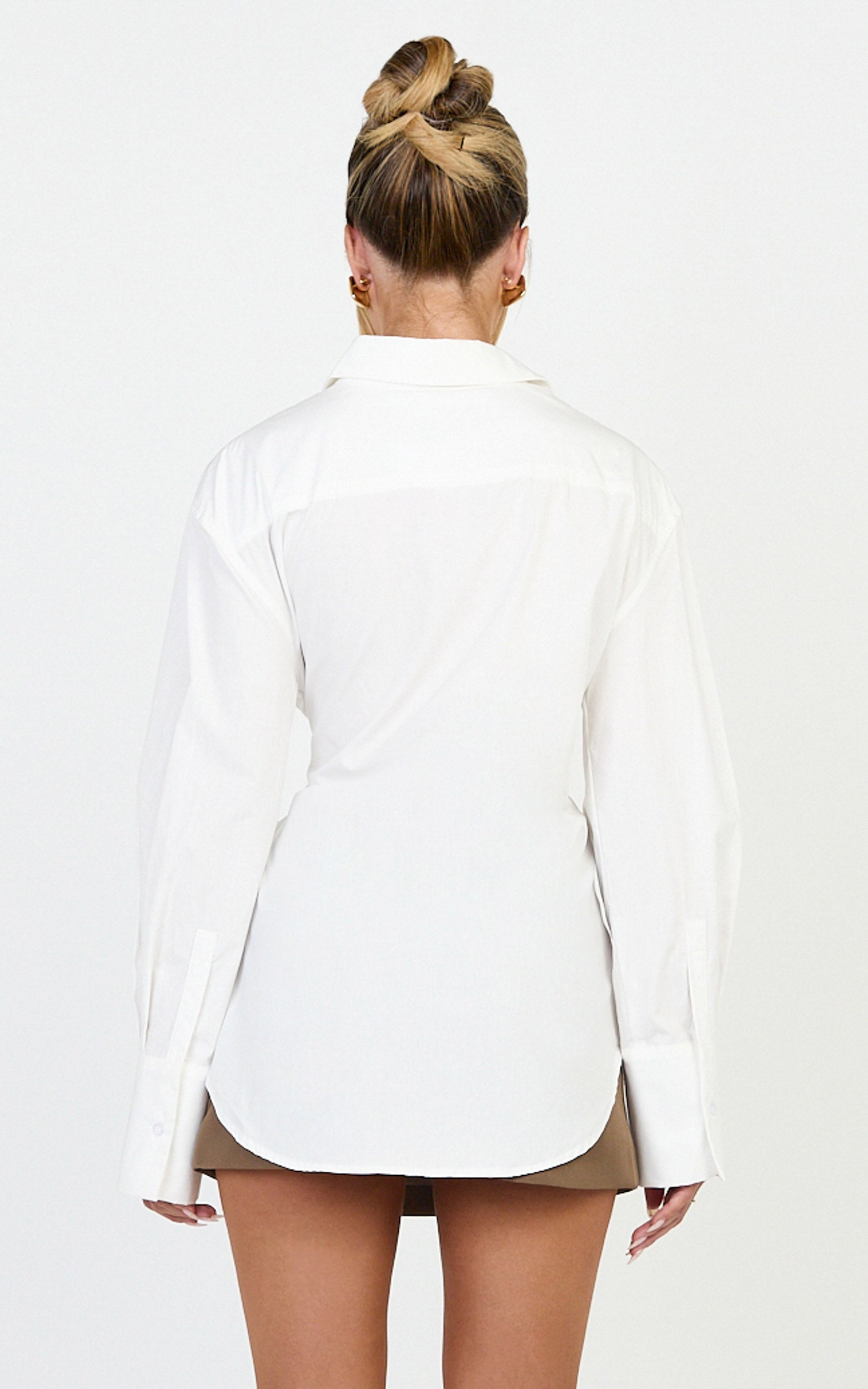 Heloise Top - Wrap Front Buckle and Tie Detail LS Shirt in White - View 5