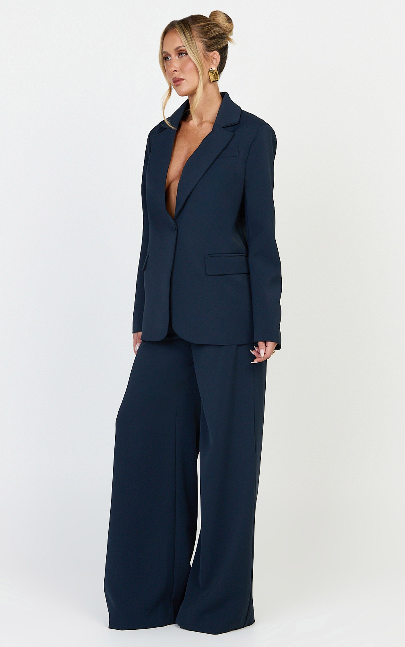 Selena Blazer - Oversized Single Breasted Blazer in Navy - View 4