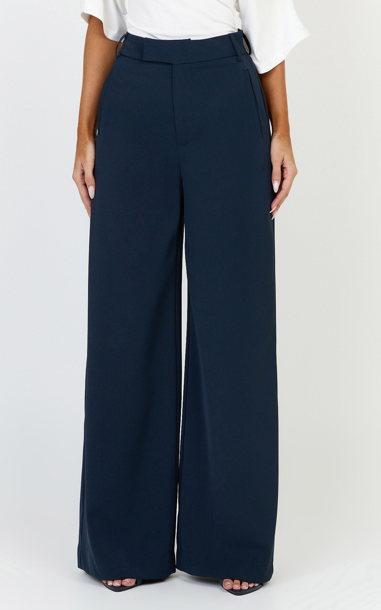 Selena Pants - High Waisted Wide Leg Tailored Pants in Navy - View 2