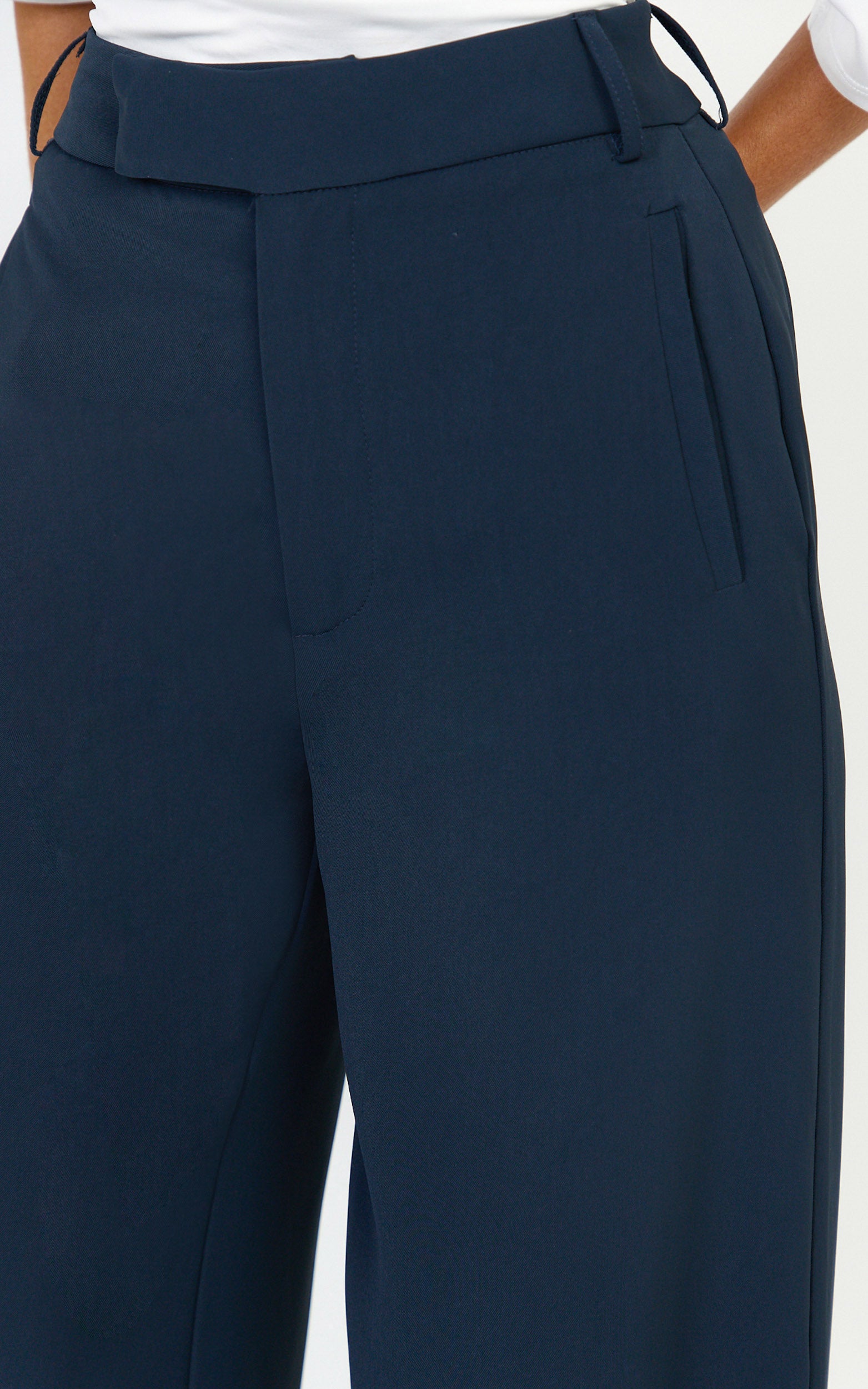 Selena Pants - High Waisted Wide Leg Tailored Pants in Navy - View 6