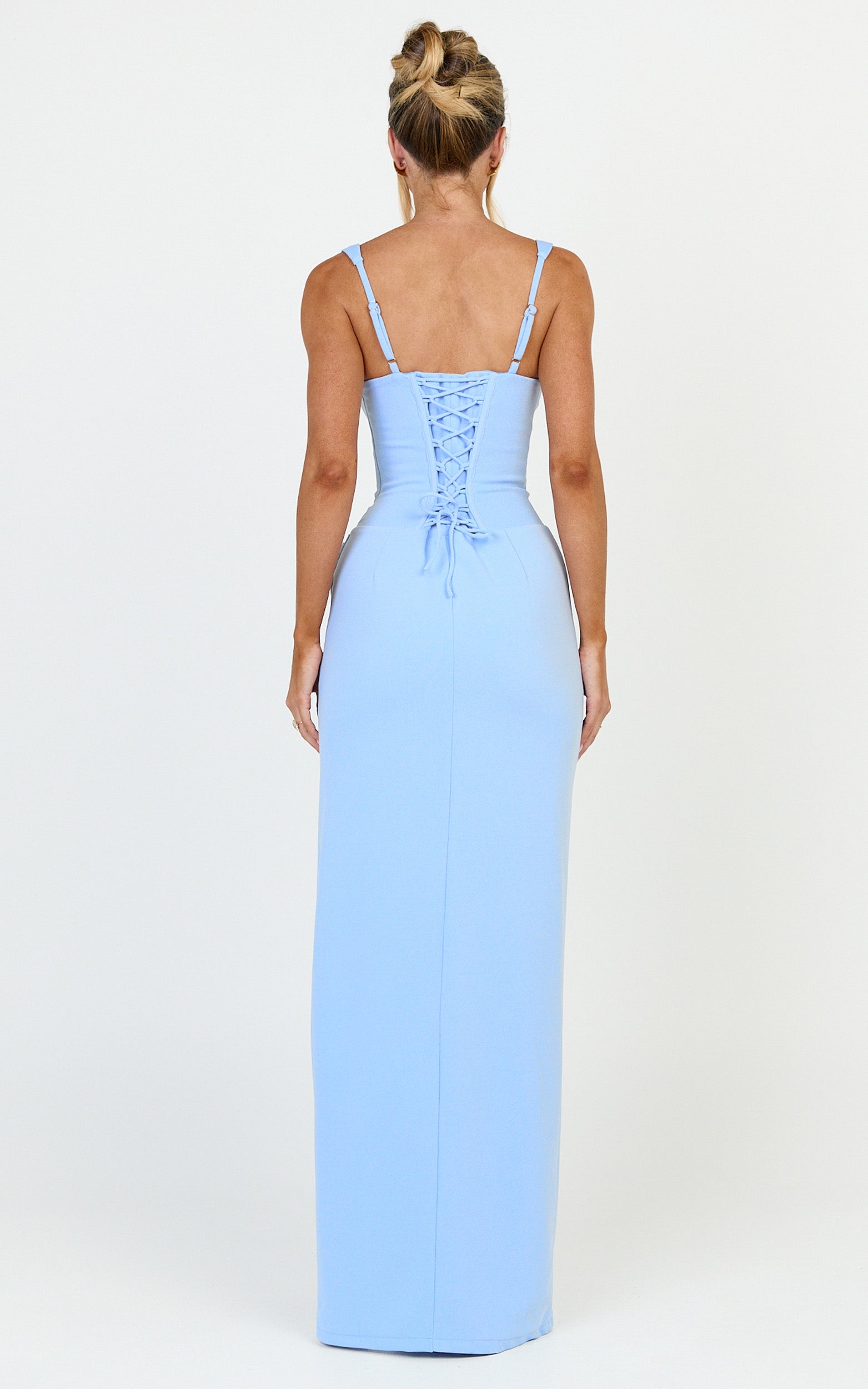 Amara Maxi Dress - Corset Bodice Lace Up Dress in Blue - View 2