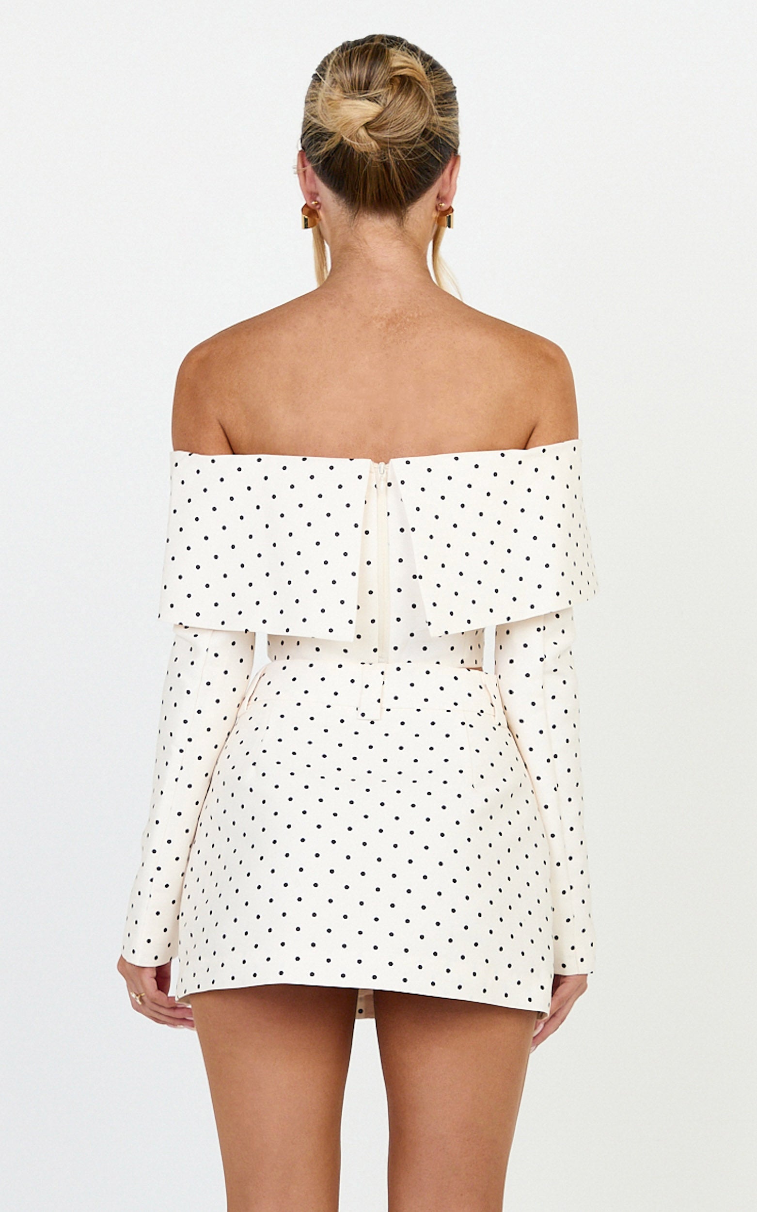 Lana Mini Skirt - Structured Tailored Skirt in Cream/Black Polka Dot - View 5