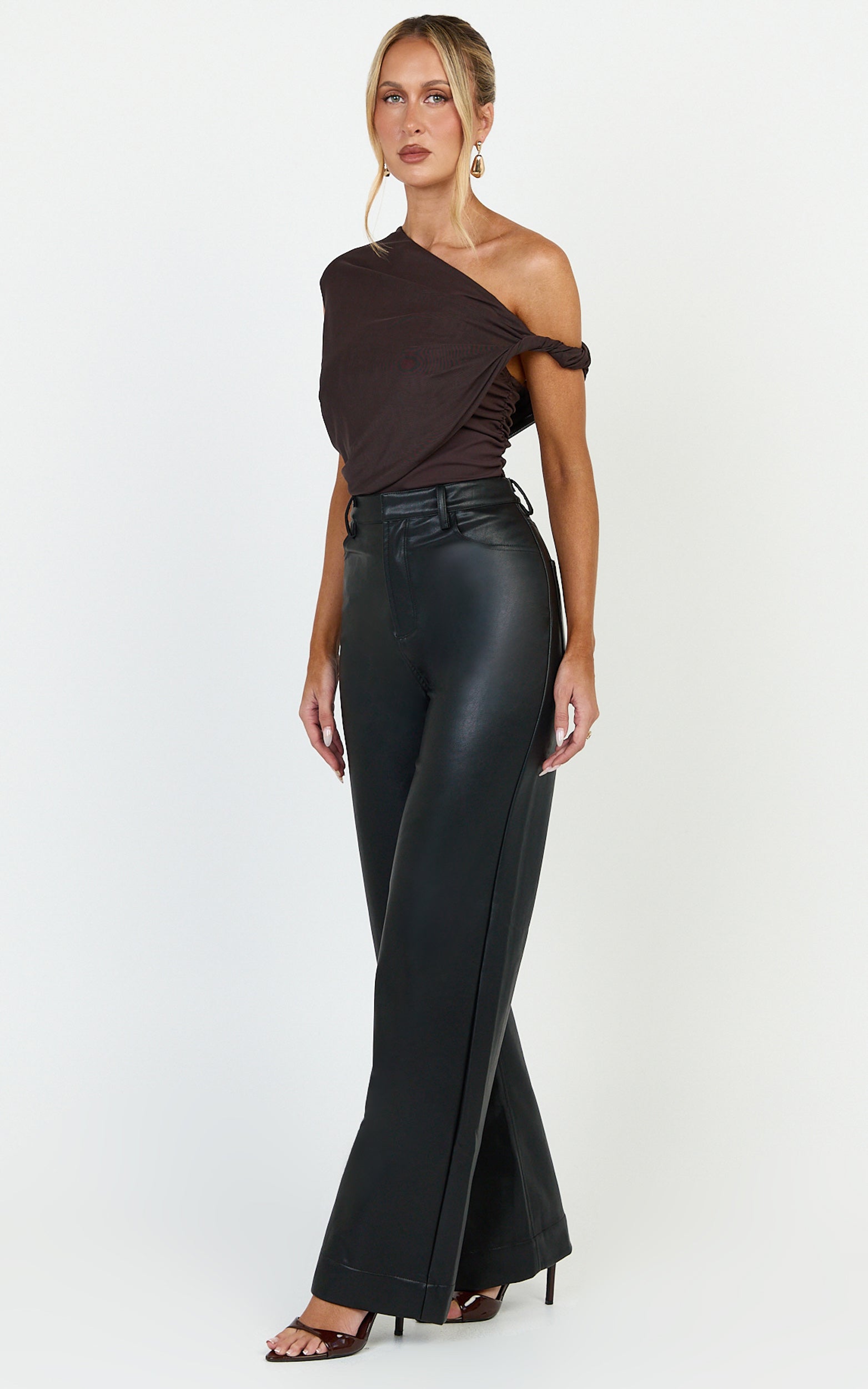 Paloma Top - Mesh Overlay Twist Sleeve Top in Chocolate - View 4