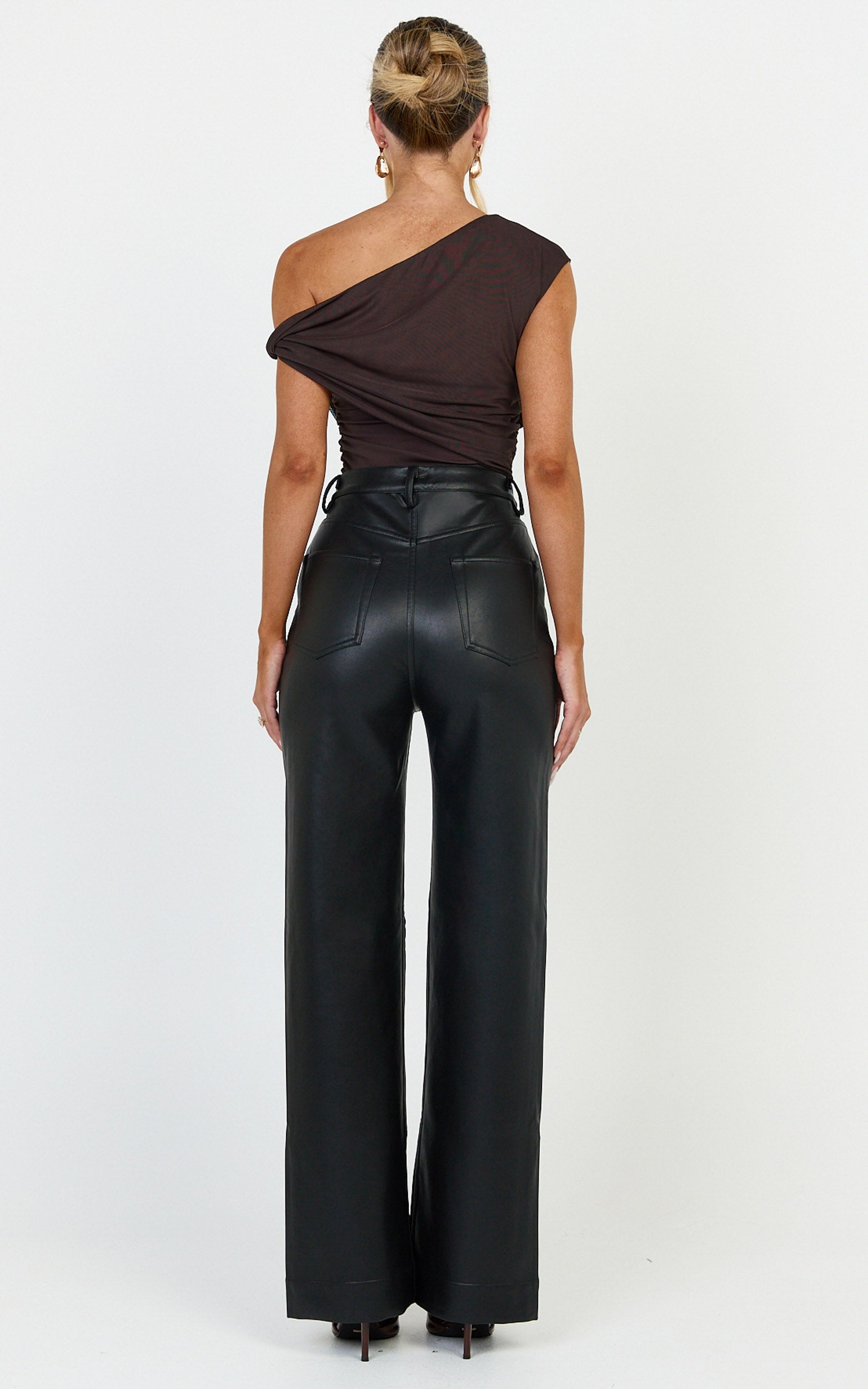 Paloma Top - Mesh Overlay Twist Sleeve Top in Chocolate - View 5