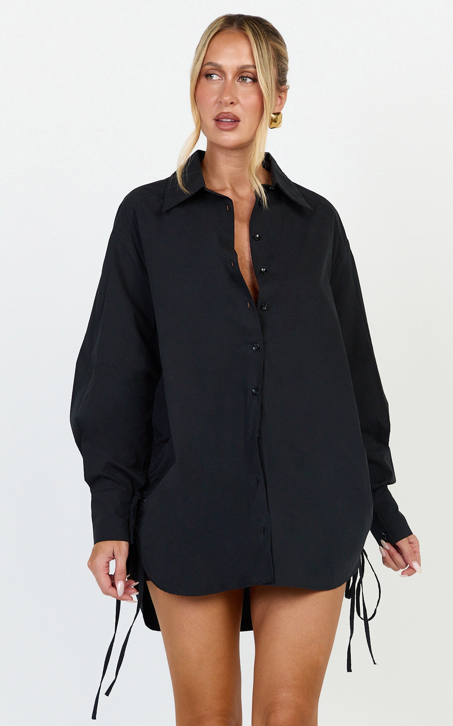 Kalpena Shirt - Ruched Side Oversized Shirt in Black - View 3