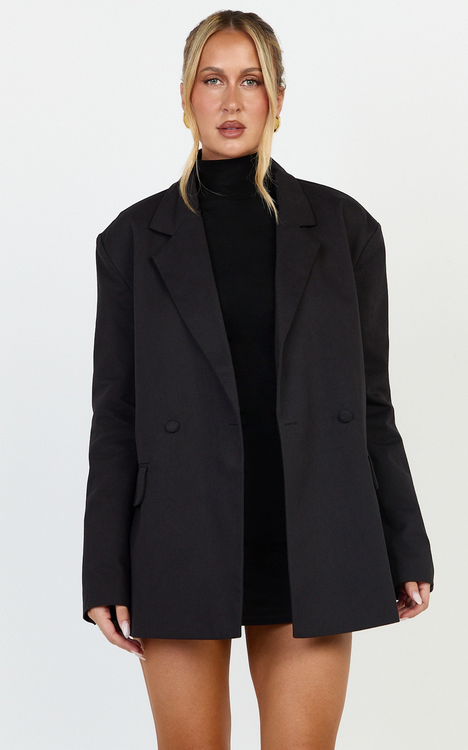 Virginia Jacket - Oversized Double Breasted Blazer in Black - View 3
