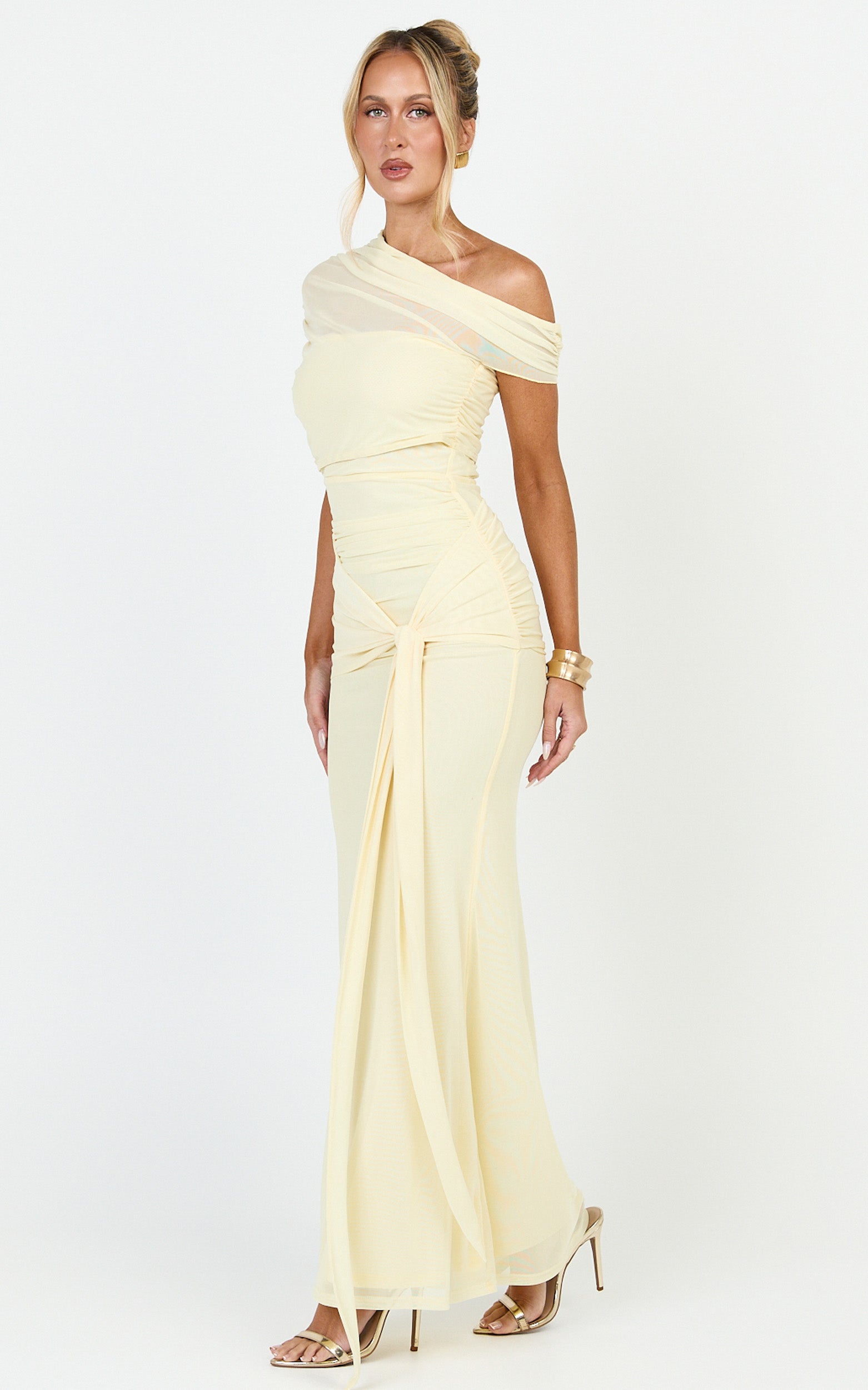 Nicolette Maxi Dress - Cape Sleeve Off Shoulder Dress in Yellow - View 2