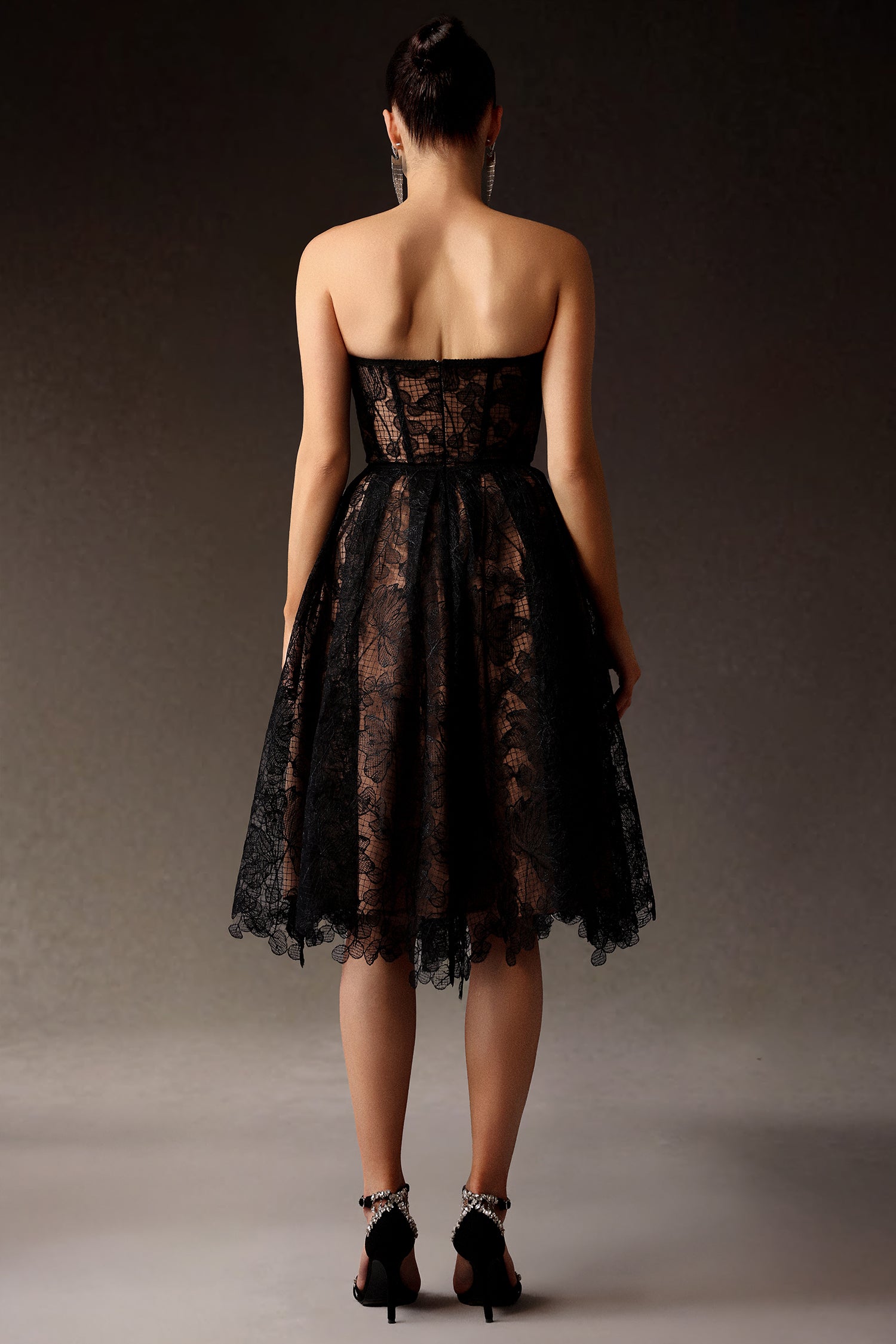 Venal Strapless Lace Corset Midi Dress