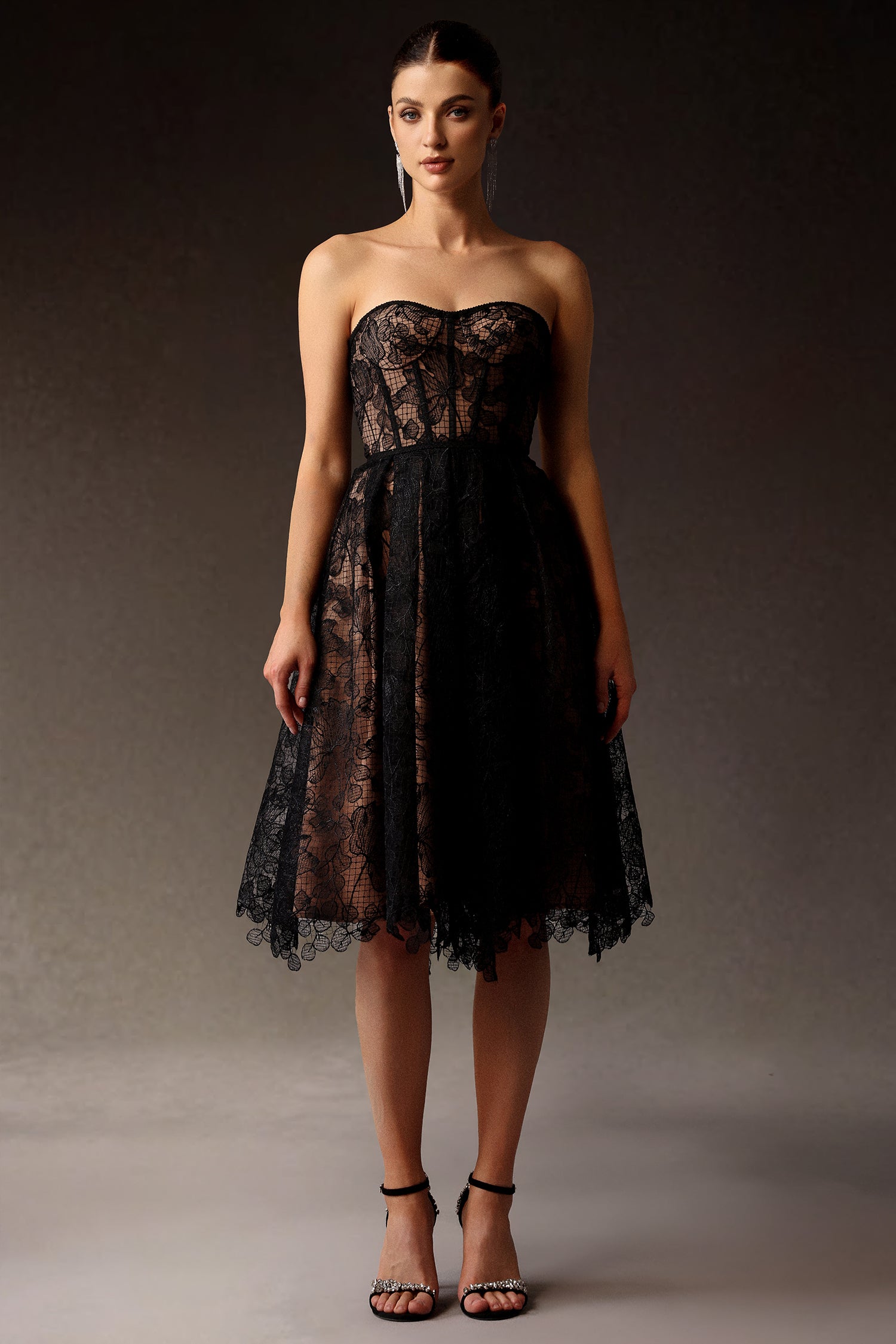 Venal Strapless Lace Corset Midi Dress