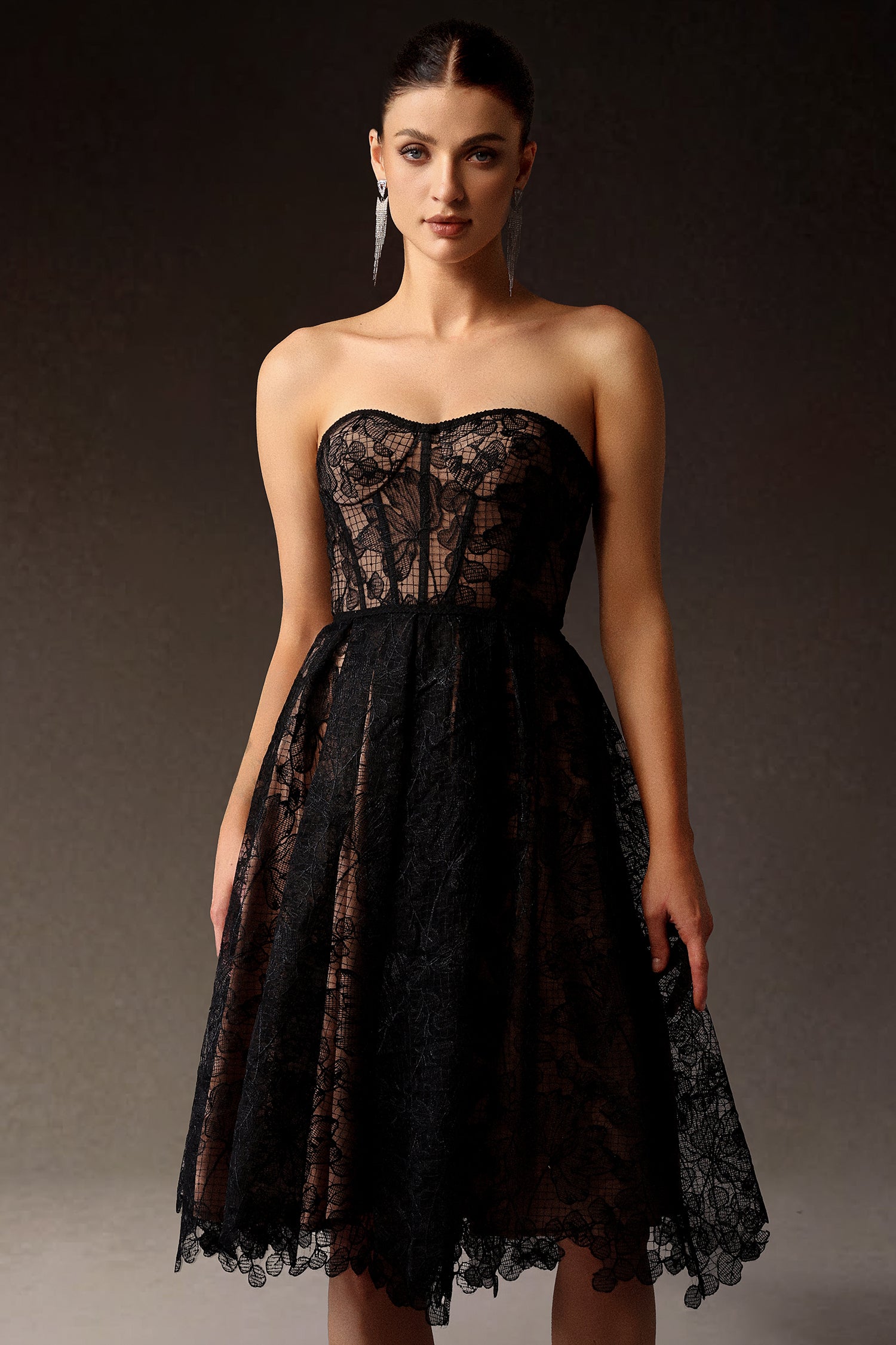 Venal Strapless Lace Corset Midi Dress