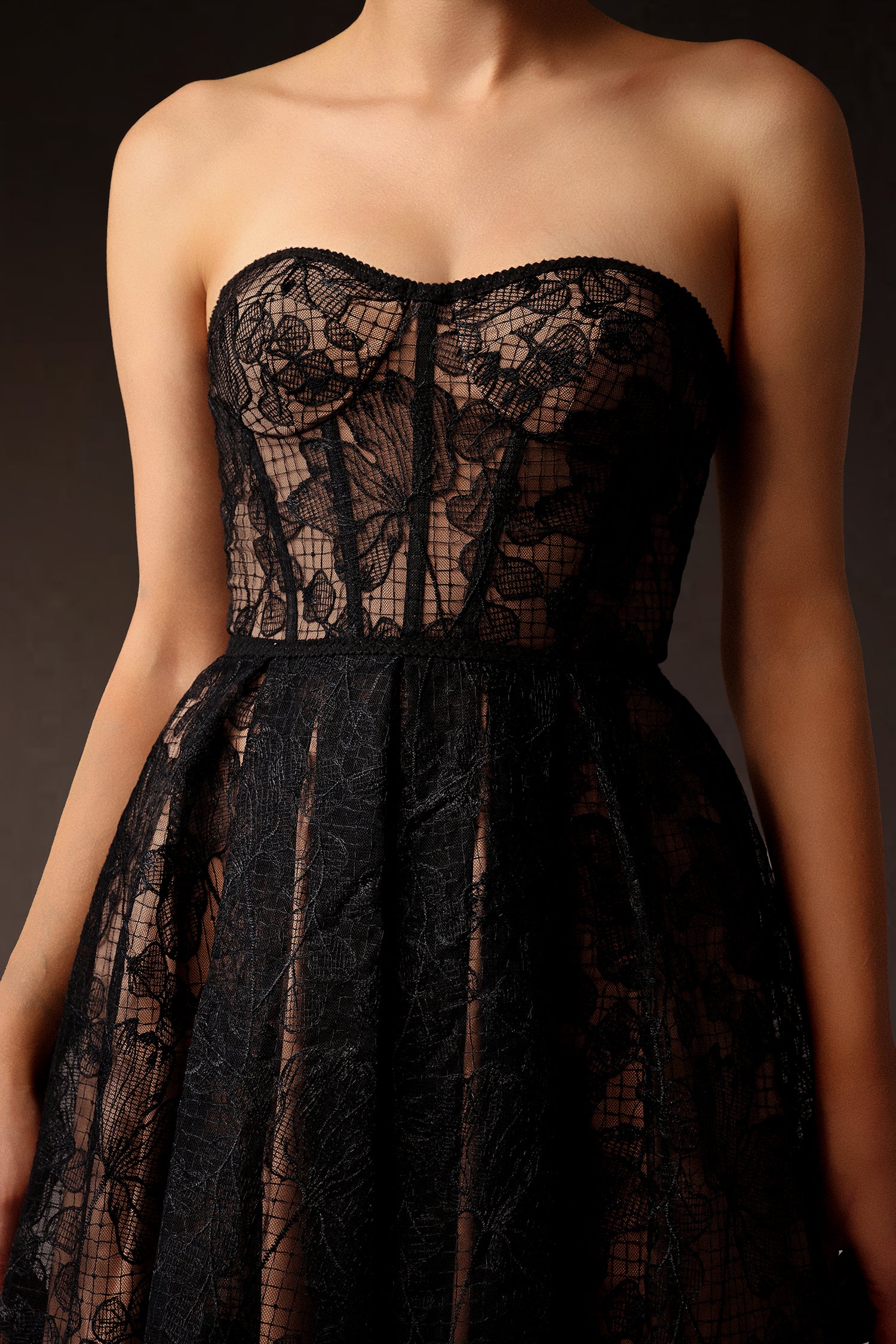 Venal Strapless Lace Corset Midi Dress
