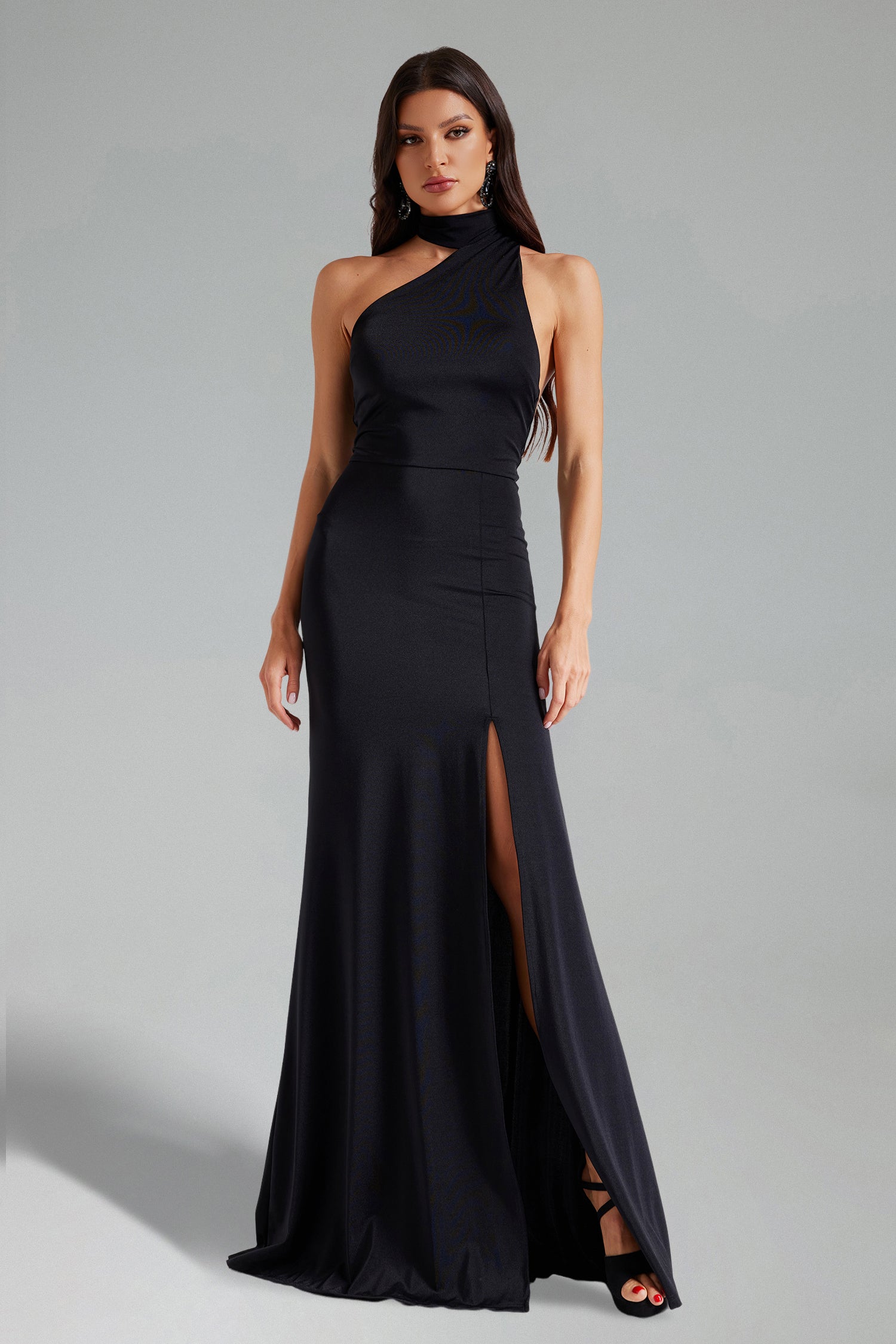 Ursula Halter One Shoulder Slit Maxi Dress