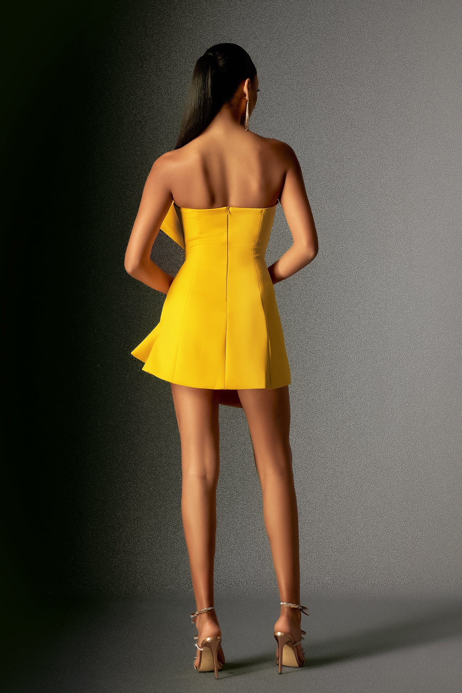 Majrela Bowknot Strapless Mini Dress - Yellow