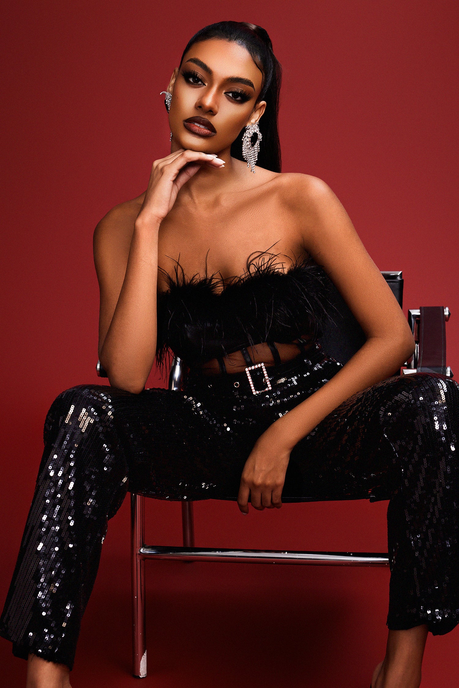 Bernice Feather Sequins Jumpsuit