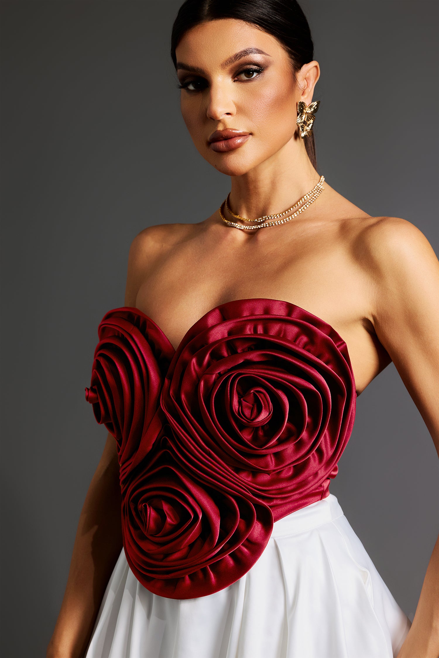 Neela Flower Strapless Waist Mini Dress