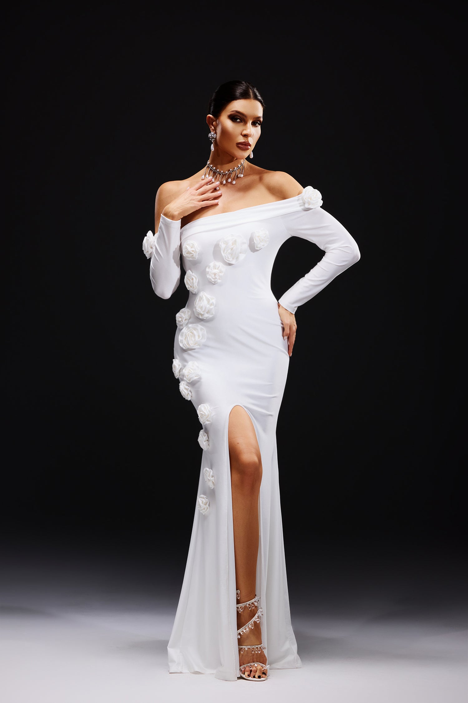 Nerlii Flower Off Shoulder Maxi Dress