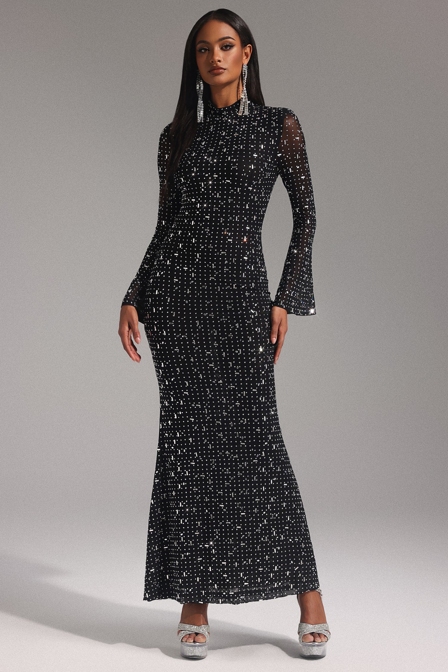 Eurien Choker Long Sleeve Diamond Maxi Dress