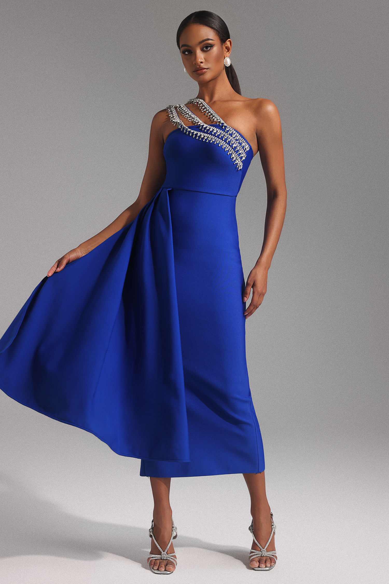 Marcella One Shoulder Diamond Bandage Maxi Dress