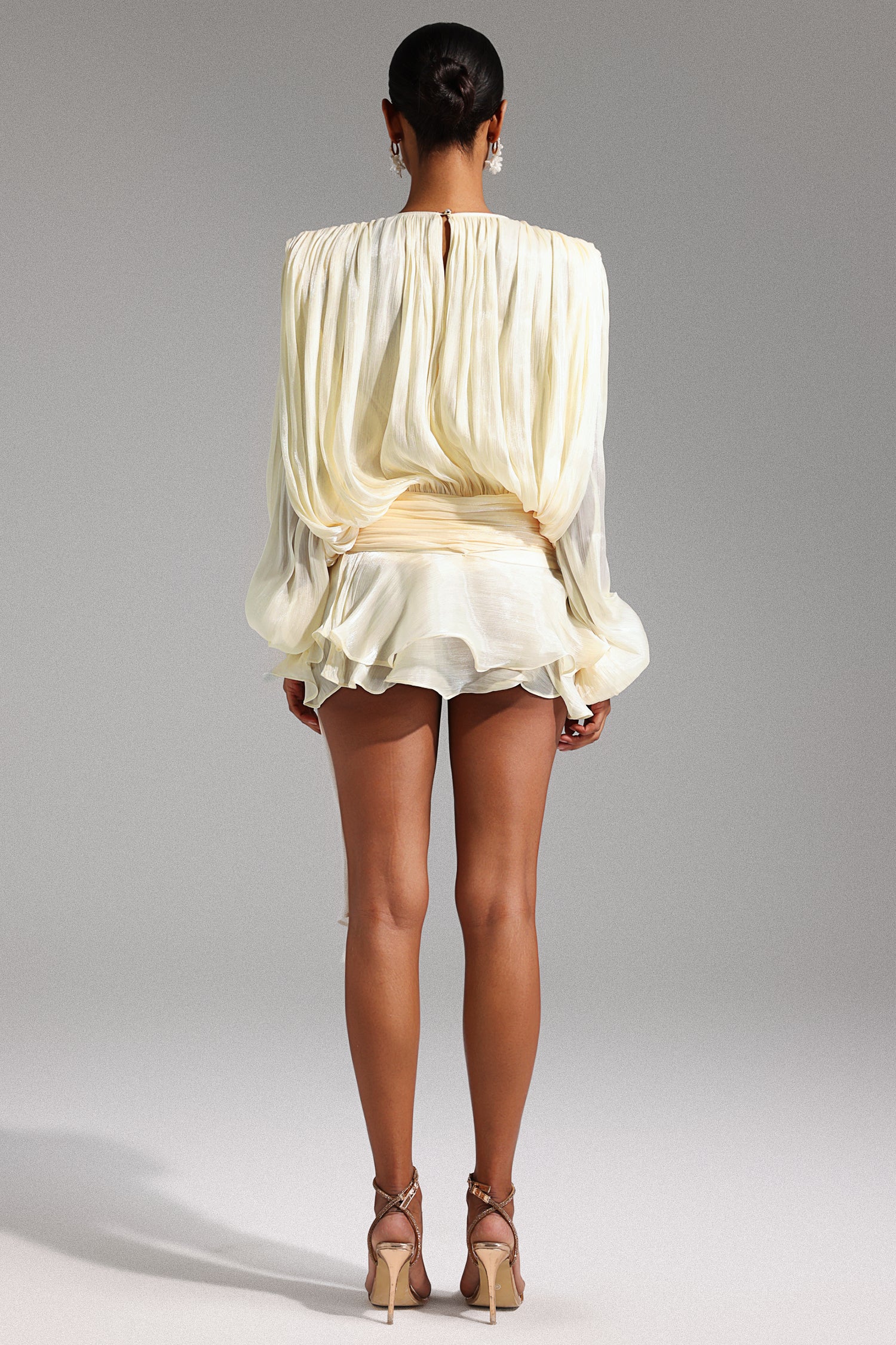 Dekia Long Sleeve Hollow Out Flounce Mini Top