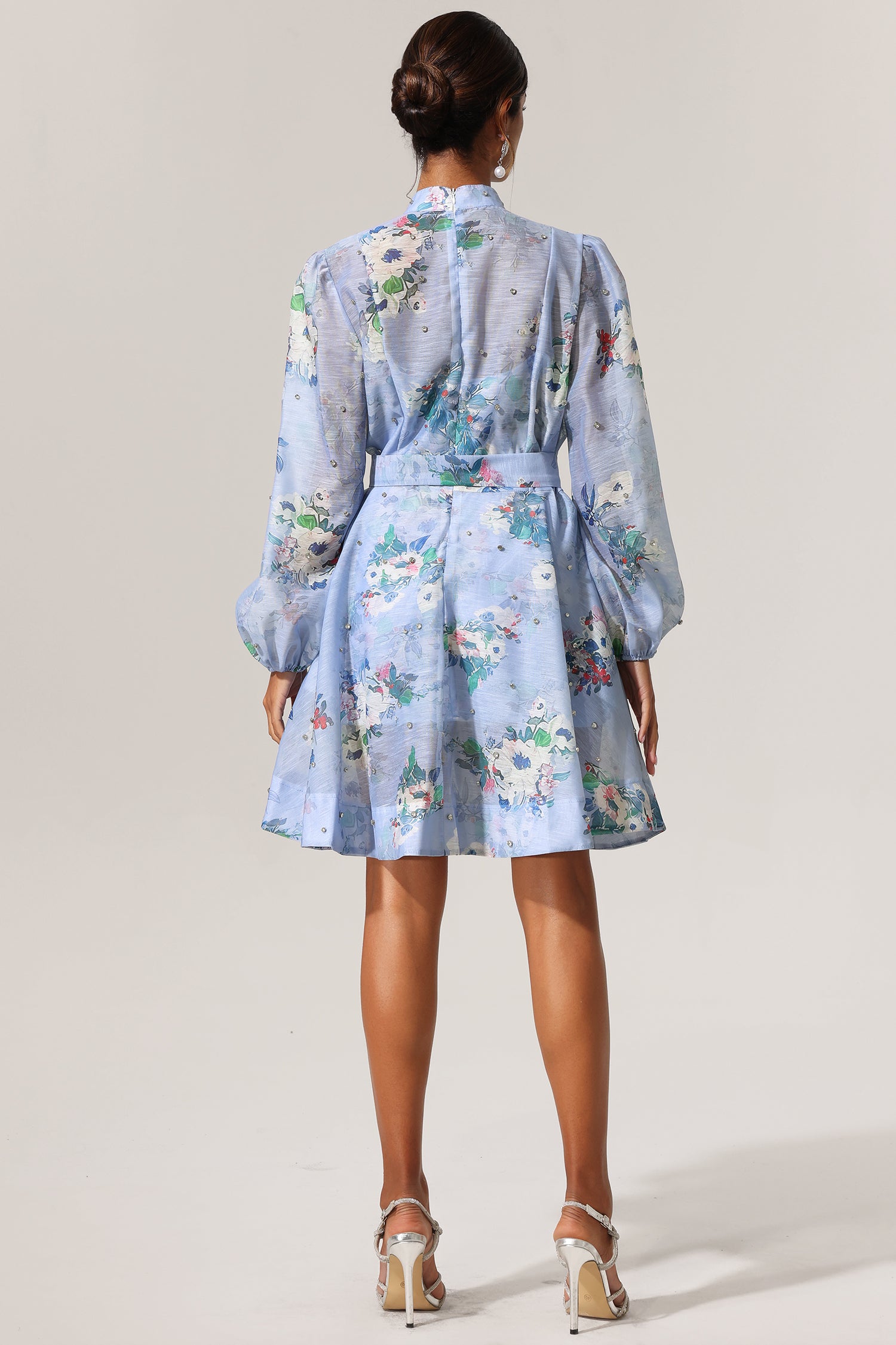 Riza Diamond Floral Printed Long Sleeves Mini Dress