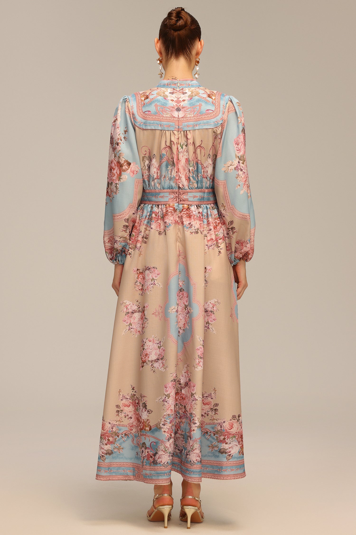 Dorte Long Sleeve Floral Printed Maxi Dress